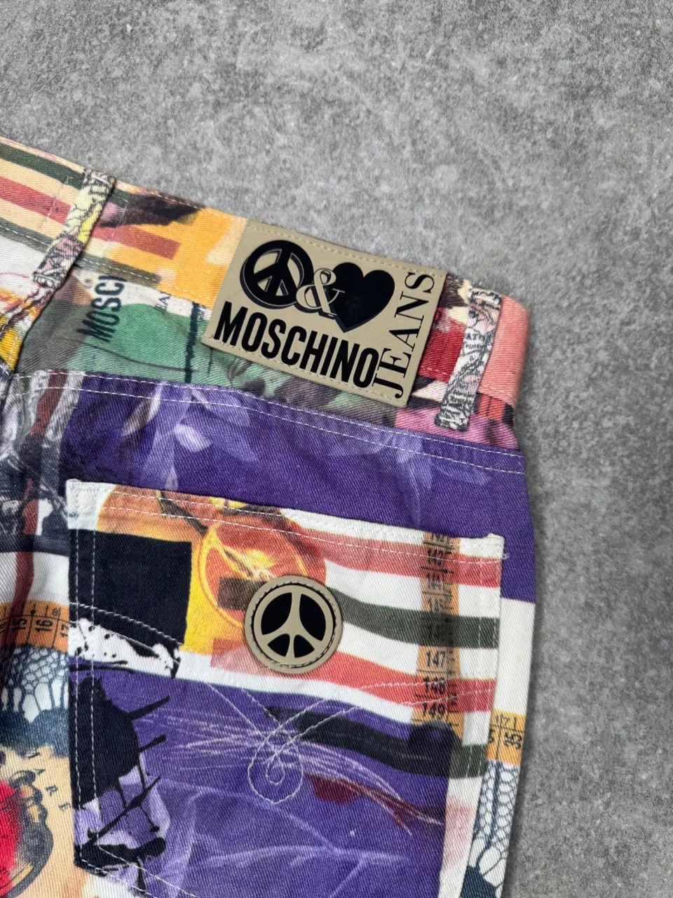 1990s Moschino Tuscany Red Yellow Iconic Logo Trousers SC: 5782