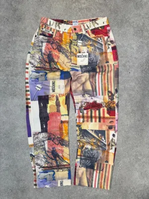 1990s Moschino Tuscany Red Yellow Iconic Logo Trousers SC: 5782