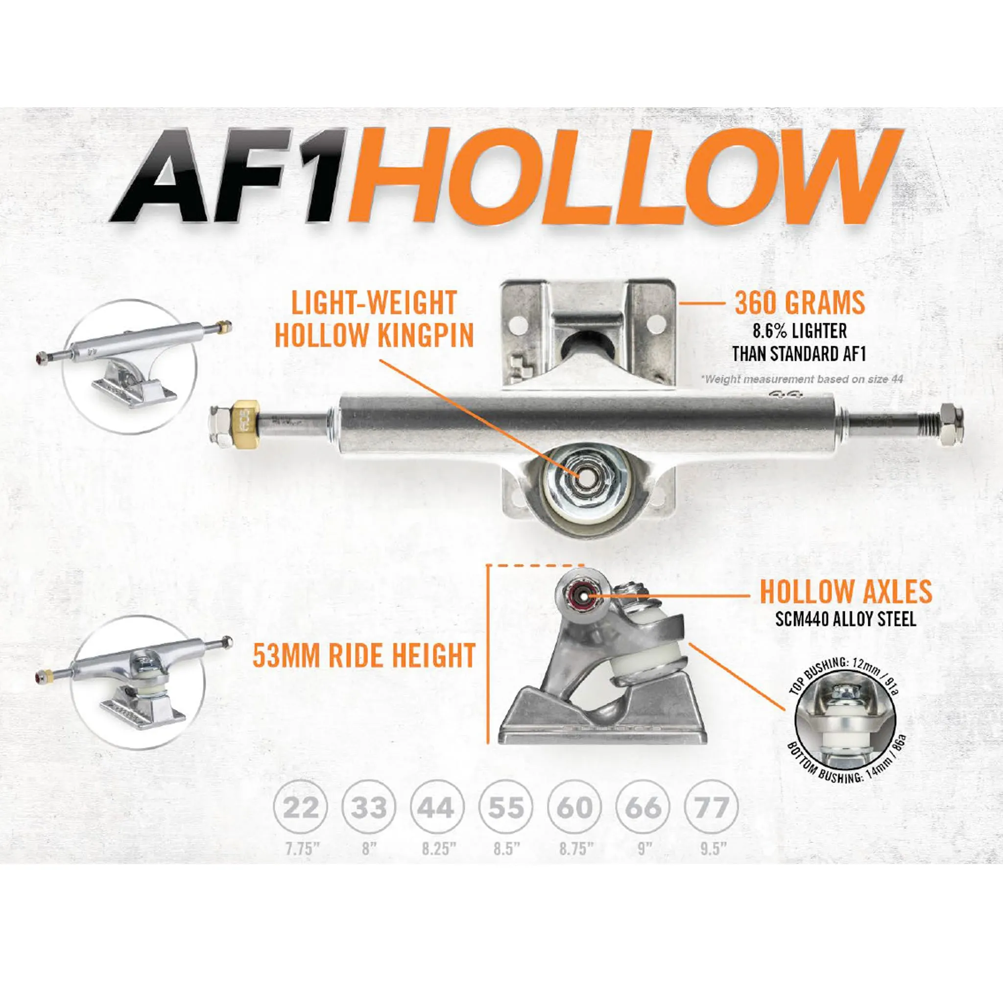 Ace AF1 Hollow Raw Polished Trucks Assorted Sizes Set Of 2