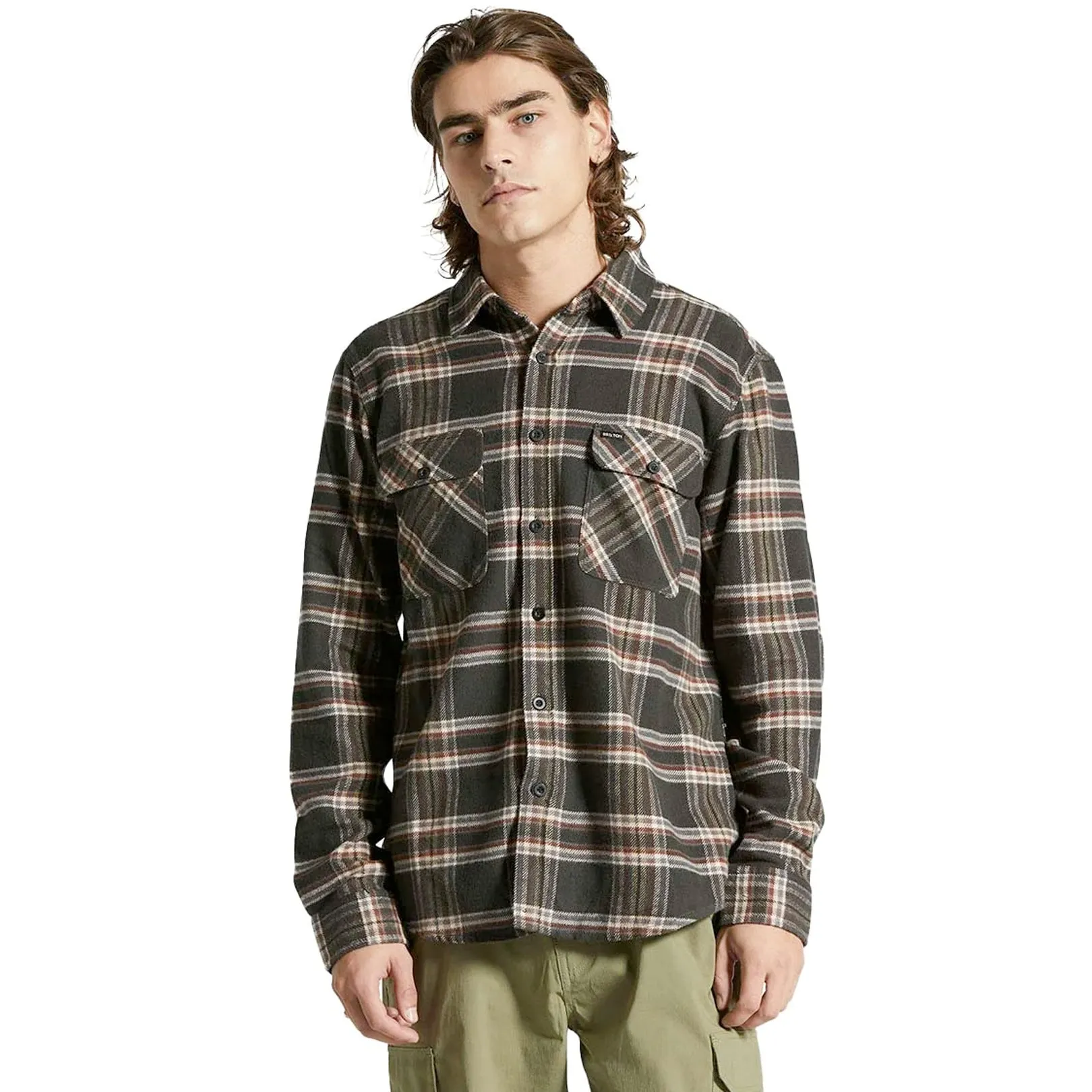 Brixton Bowery Flannel Black/Charcoal/Off White Sale