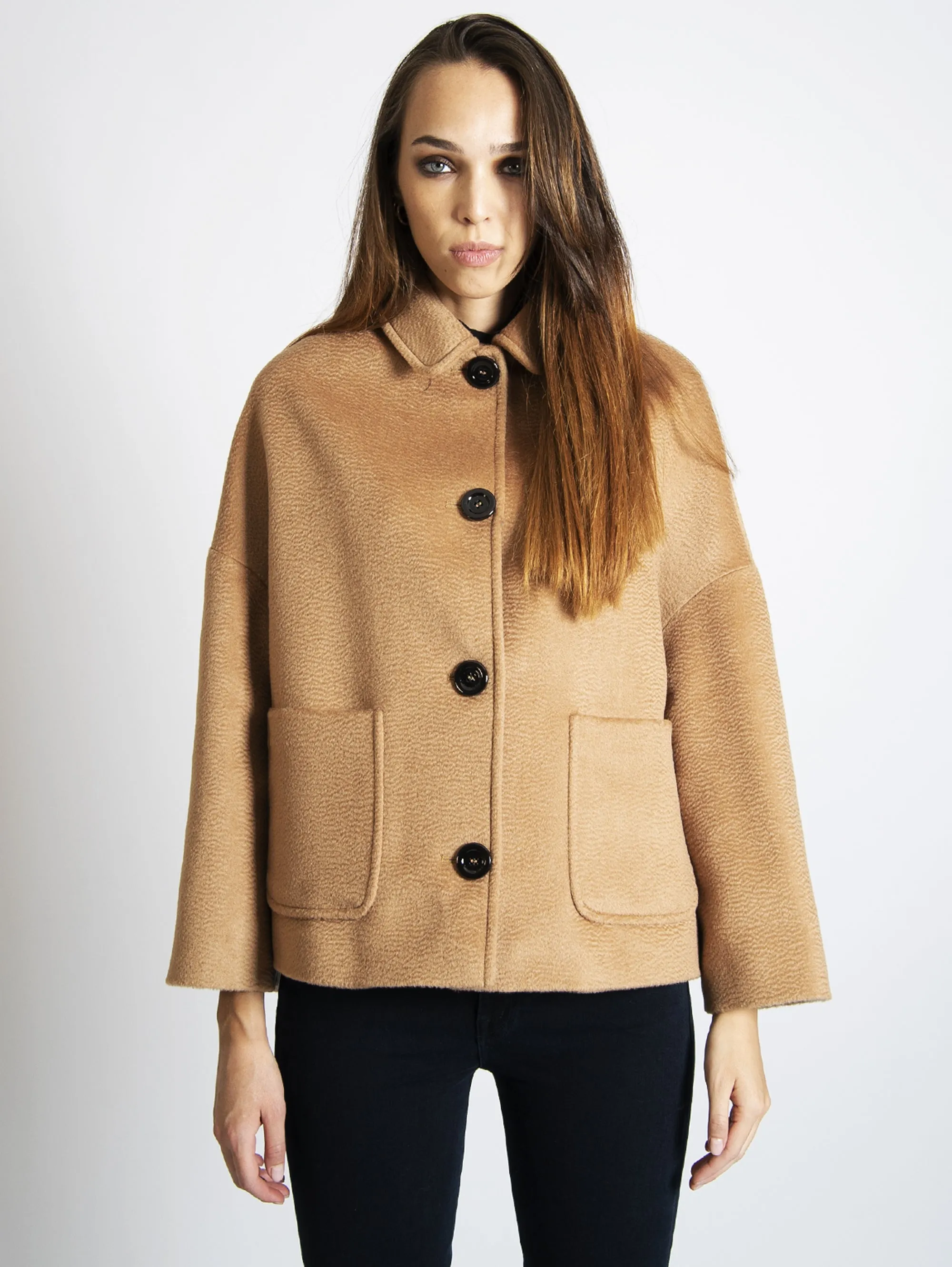 Caban with Astrakhan Effect Camel