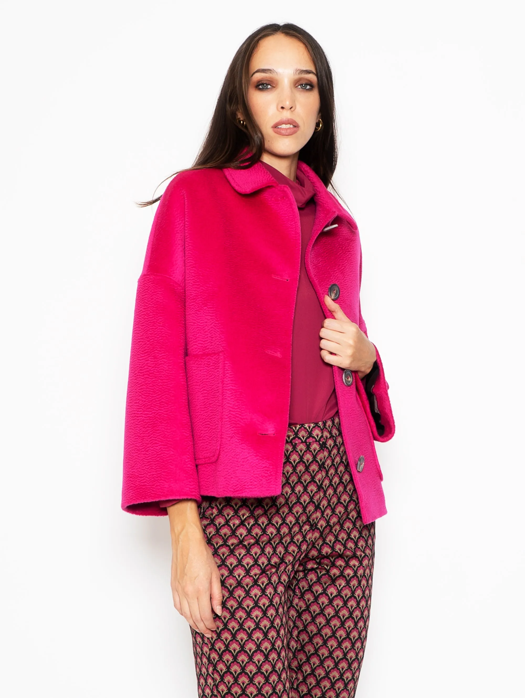 Caban with Astrakhan Fuchsia Effect