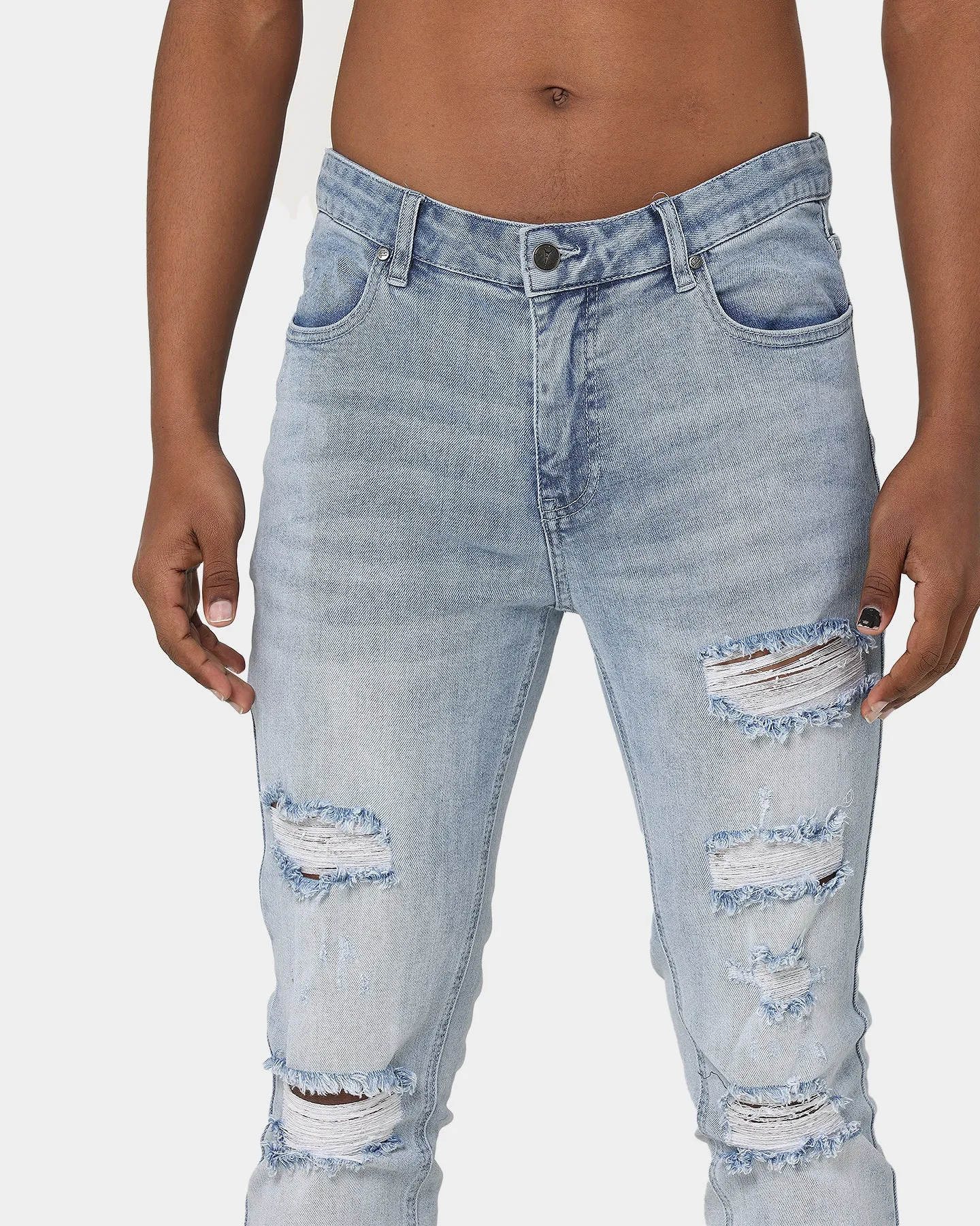 Carr Rugueux Distressed Skinny Jeans Light Blue