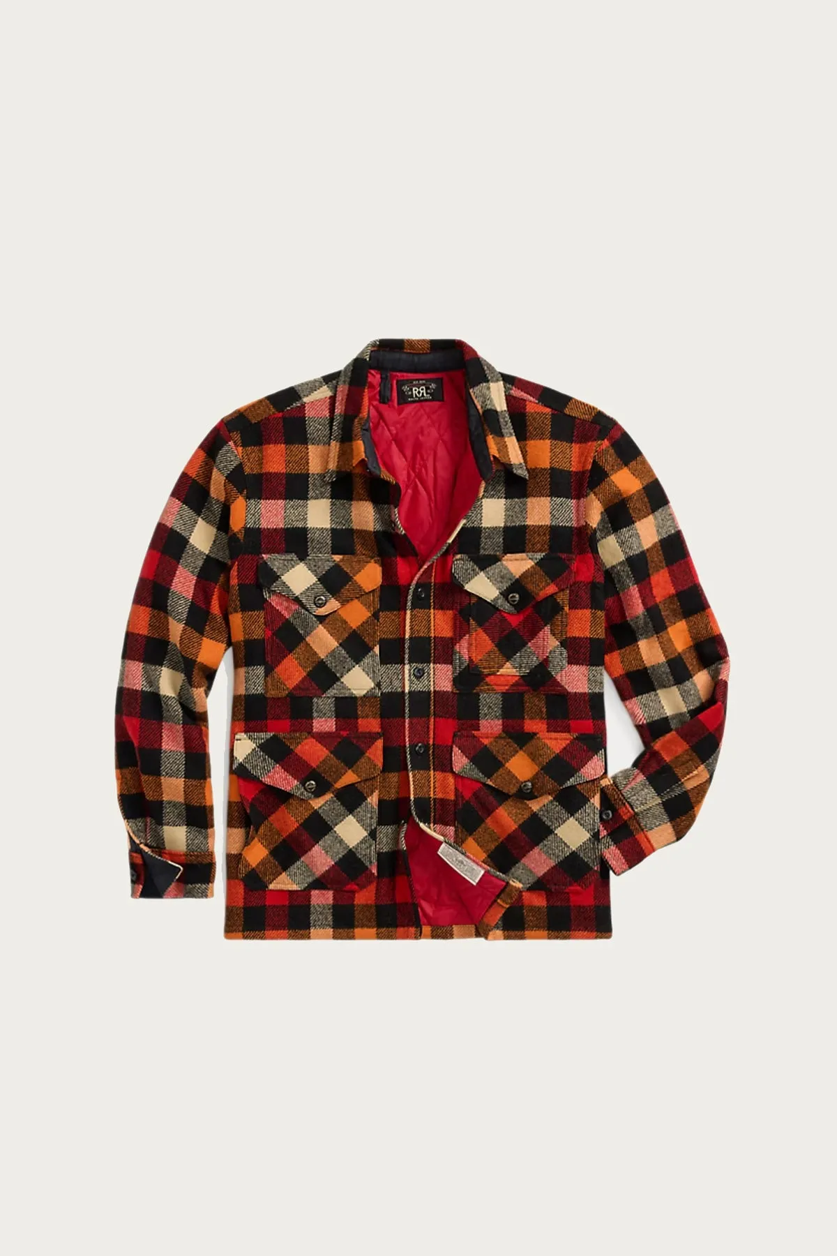 Checked Wool Overshirt - Red/Orange Multi