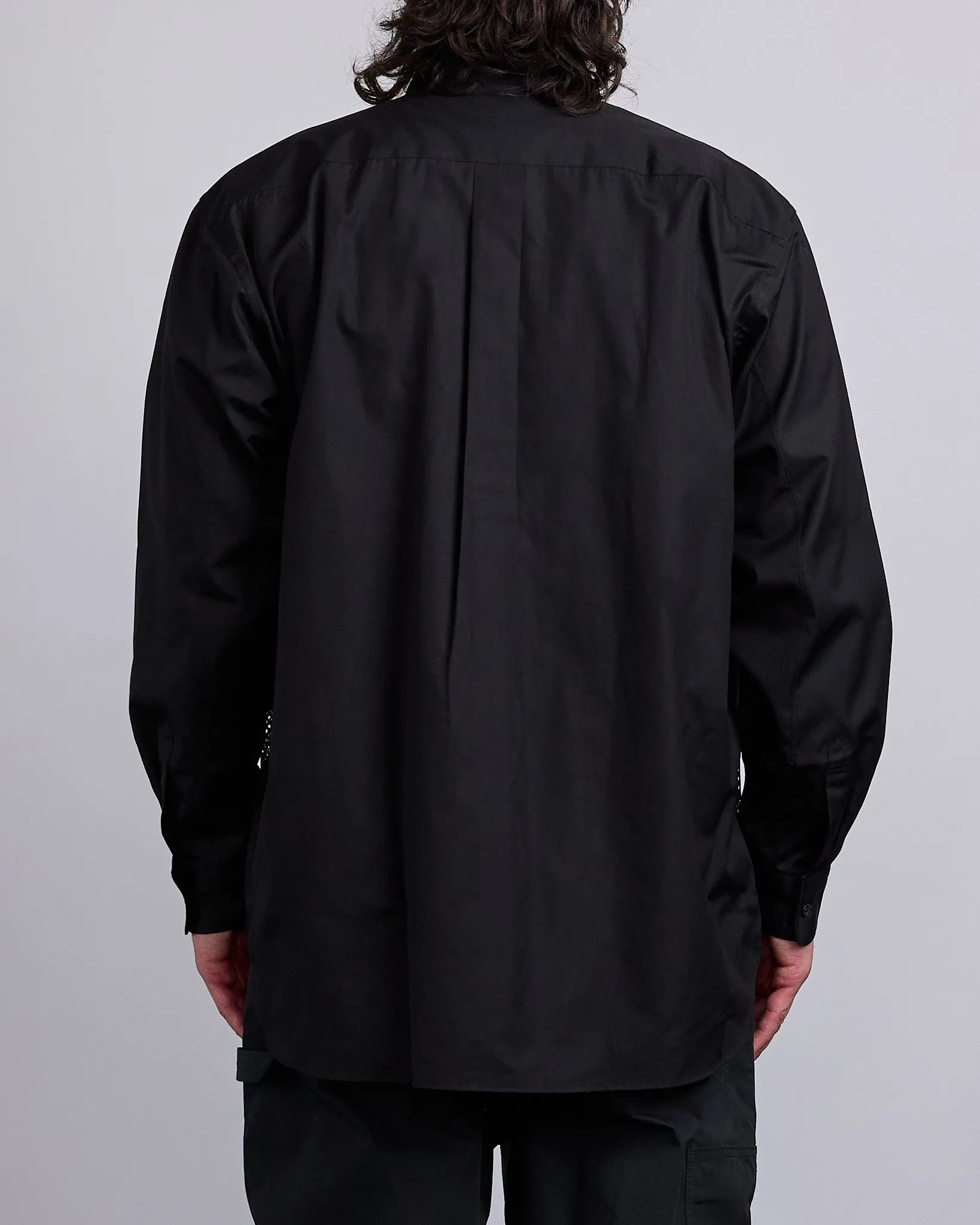 COMME des GARONS HOMME Plus Cotton Broad Poly Mesh Button Shirt Black