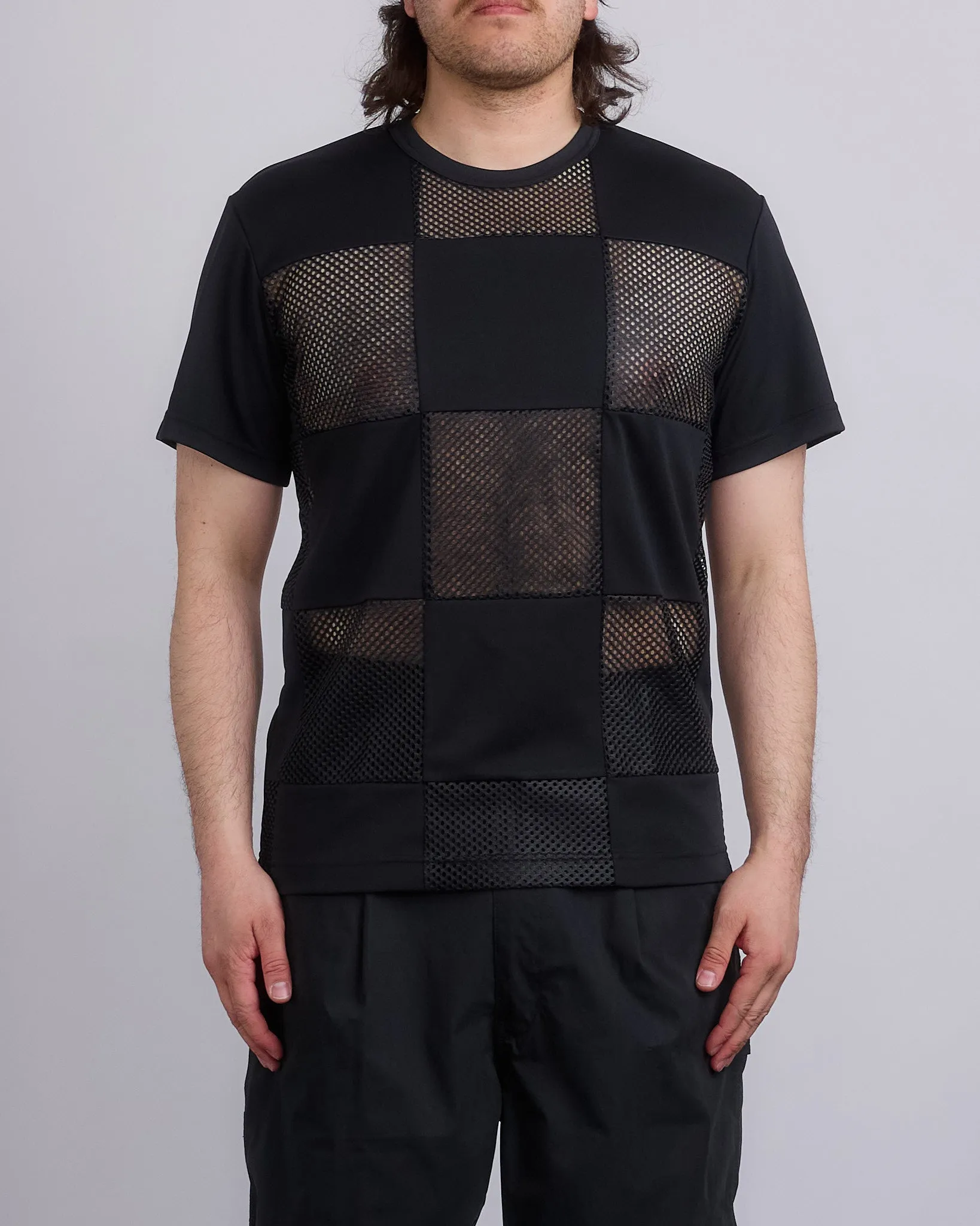 COMME des GARONS HOMME Plus Pique Mesh Checker T-Shirt Black