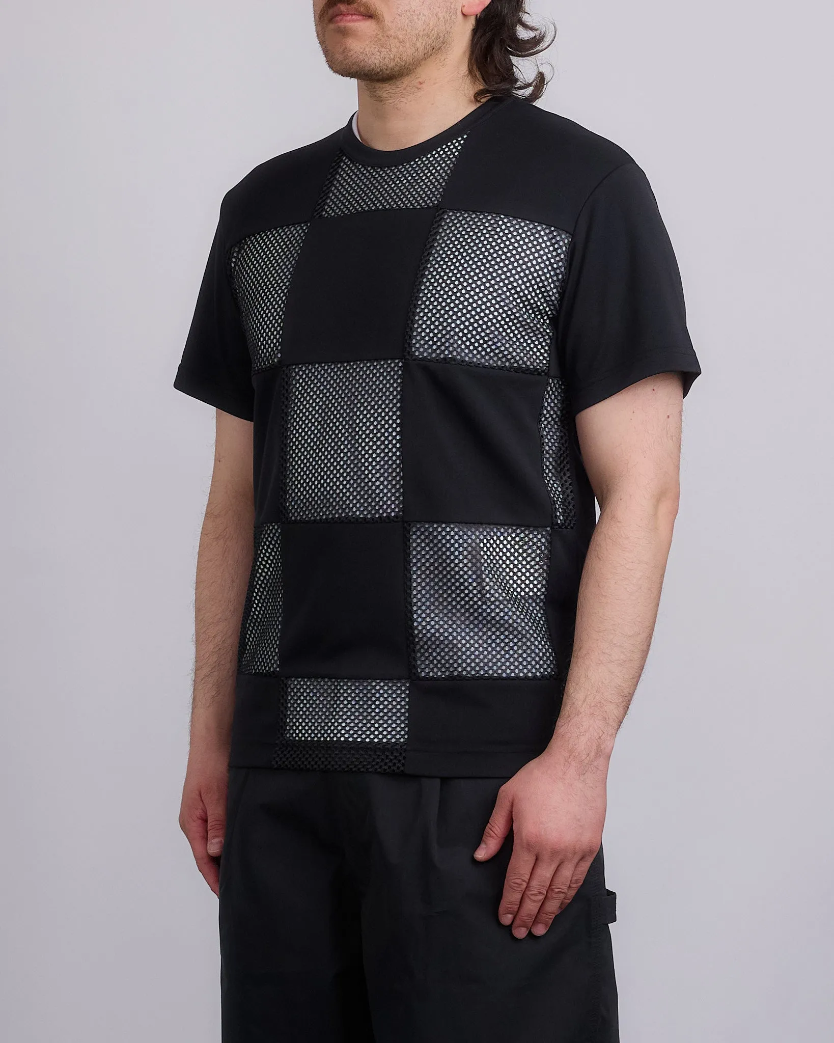 COMME des GARONS HOMME Plus Pique Mesh Checker T-Shirt Black