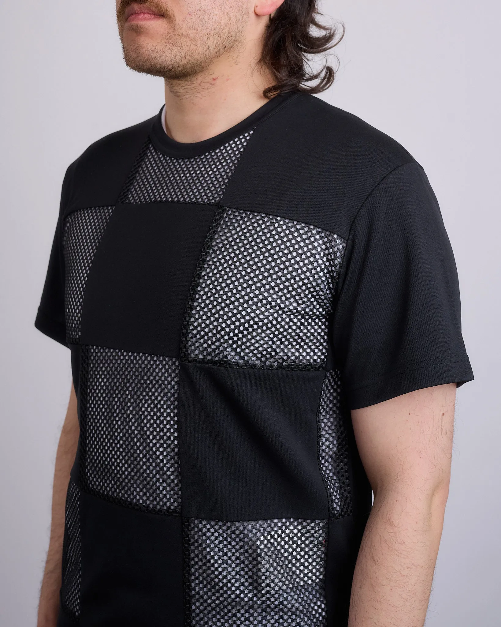 COMME des GARONS HOMME Plus Pique Mesh Checker T-Shirt Black