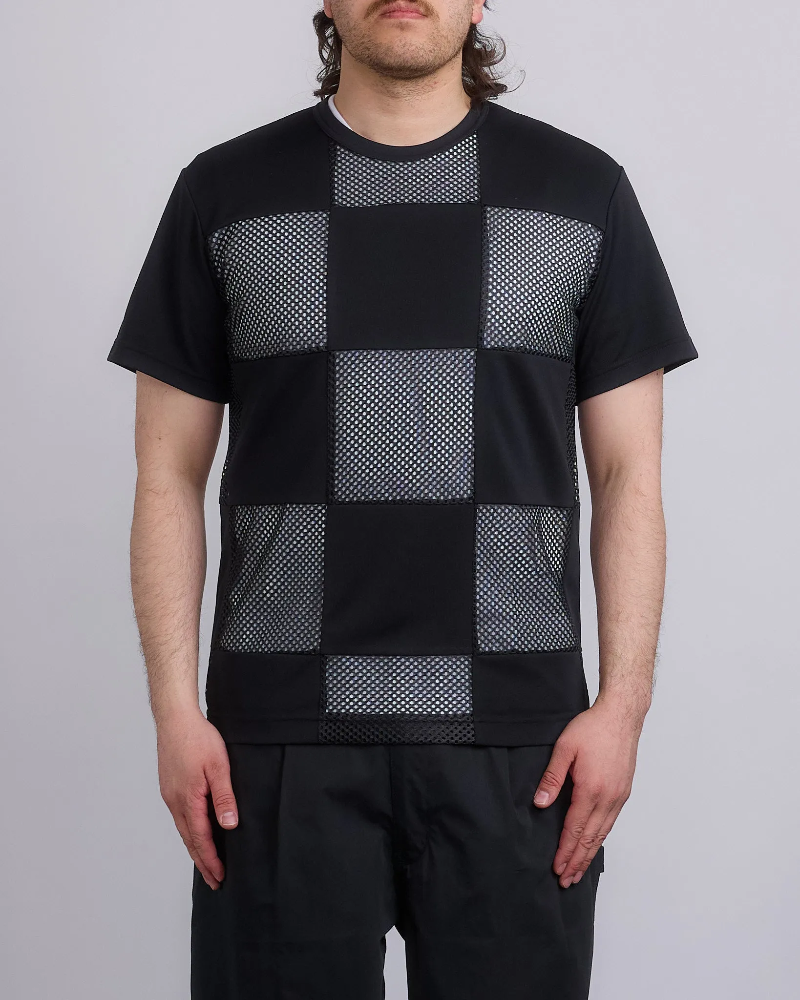 COMME des GARONS HOMME Plus Pique Mesh Checker T-Shirt Black