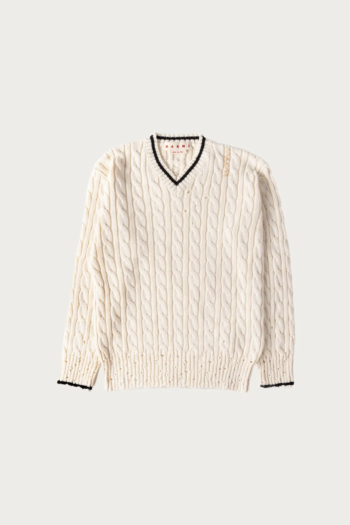 Disheveled Cotton 5G V Neck Sweater - Natural White