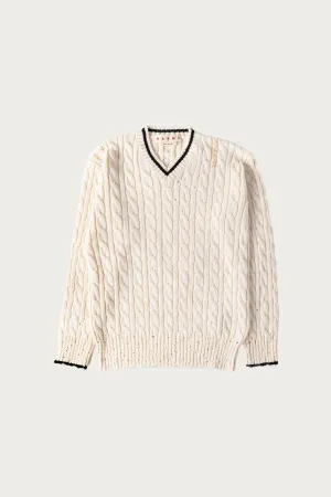 Disheveled Cotton 5G V Neck Sweater - Natural White