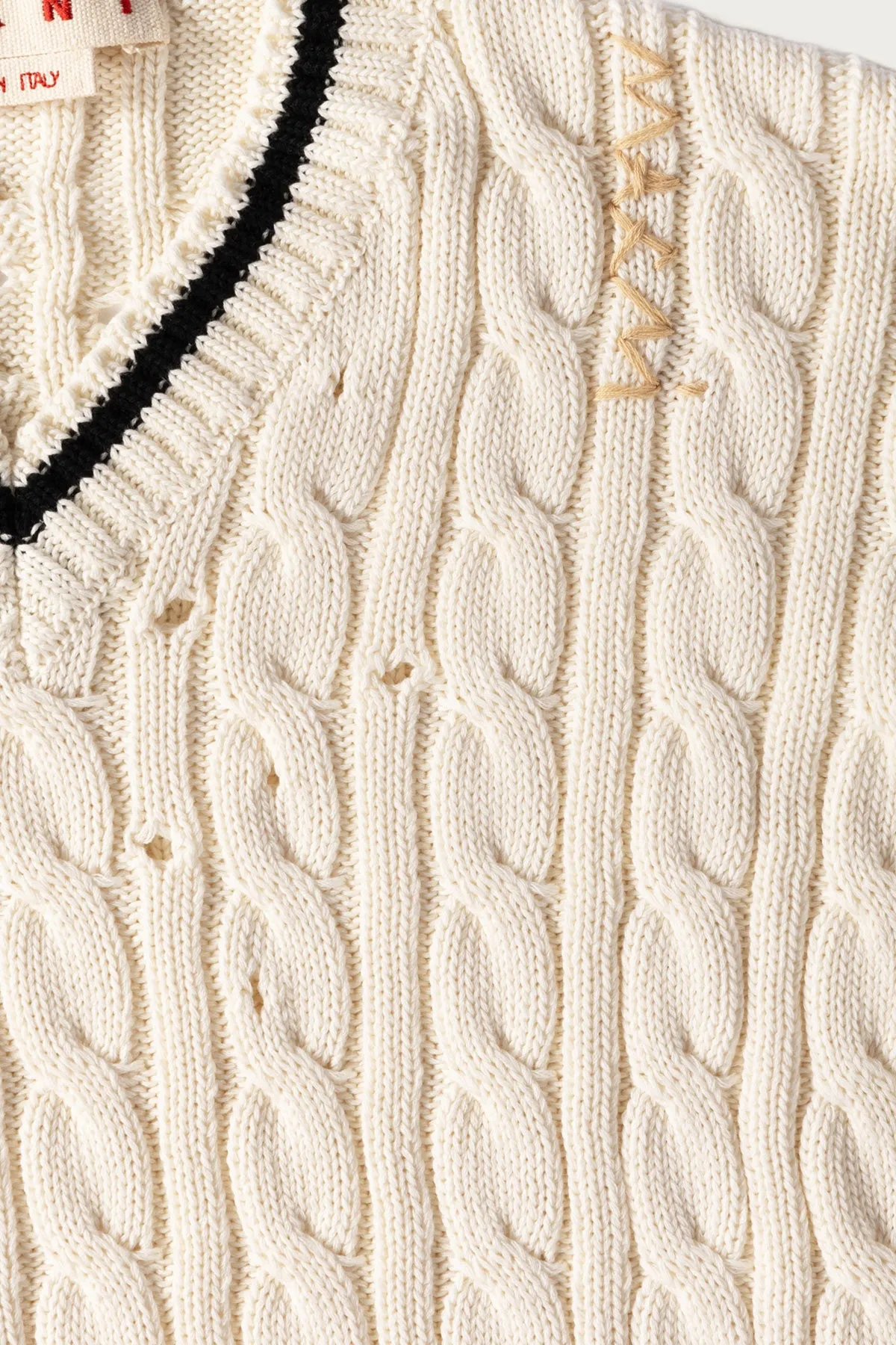 Disheveled Cotton 5G V Neck Sweater - Natural White