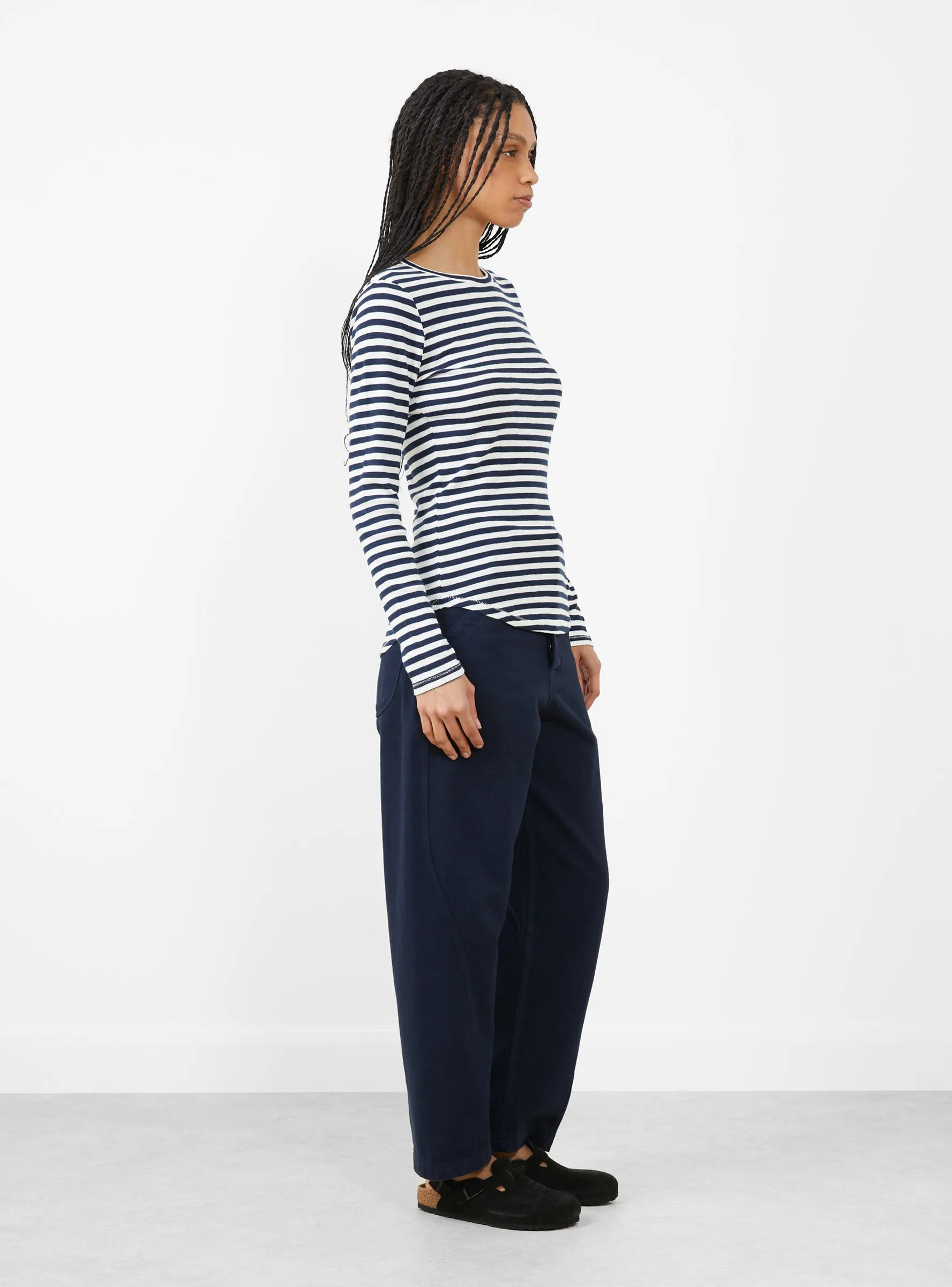 Earth Charlotte Long Sleeve T-Shirt Navy and White