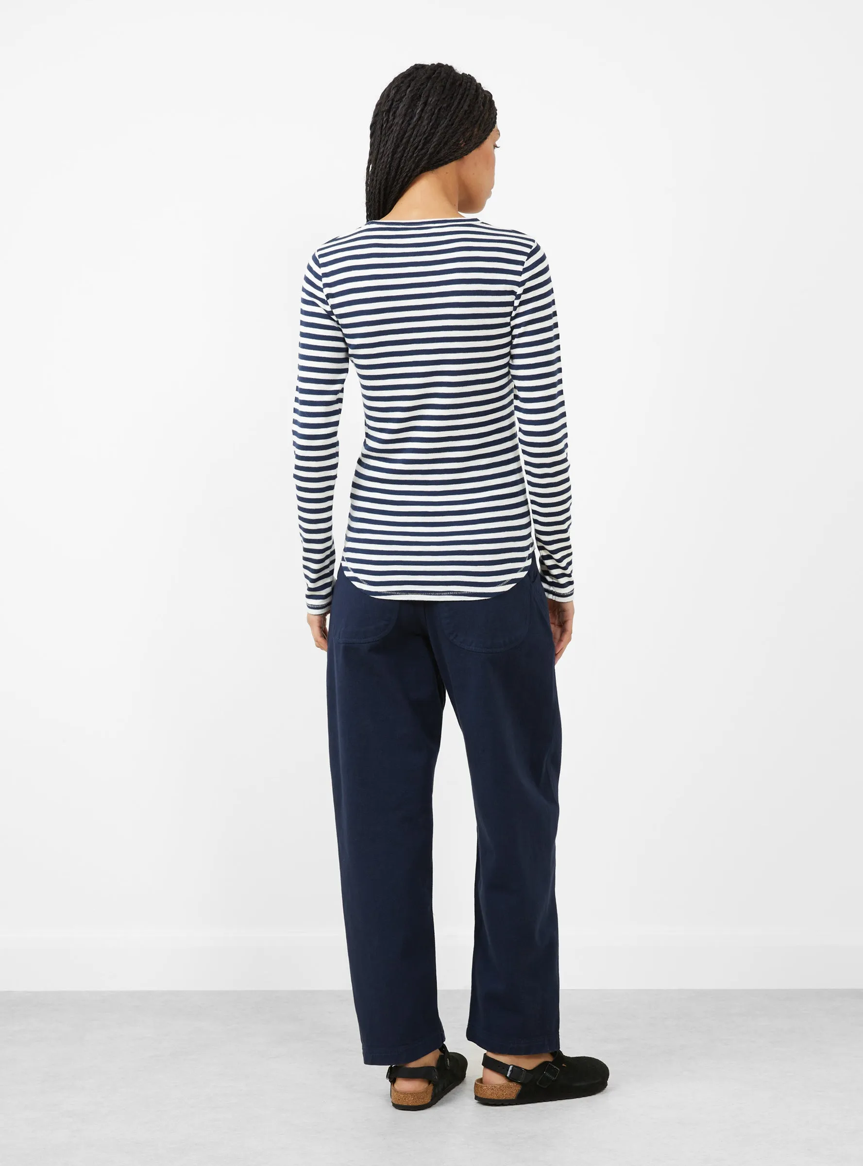 Earth Charlotte Long Sleeve T-Shirt Navy and White