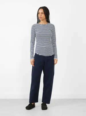 Earth Charlotte Long Sleeve T-Shirt Navy and White