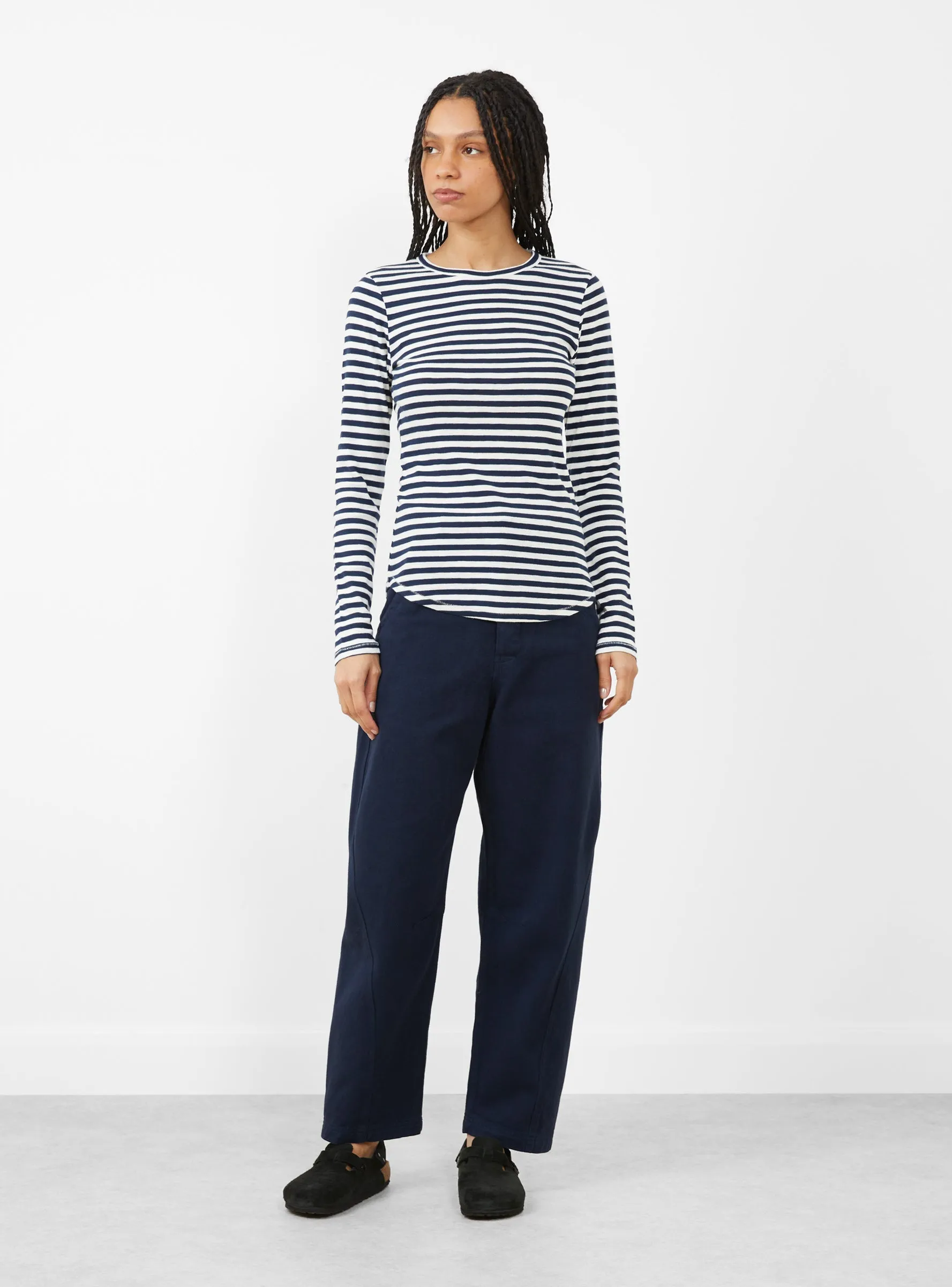 Earth Charlotte Long Sleeve T-Shirt Navy and White