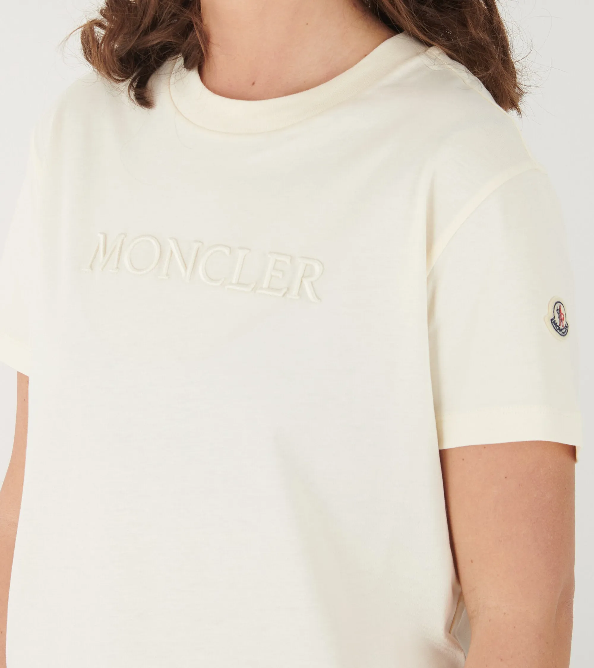 Embroidered Tonal Logo Cotton T-shirt White Ivory