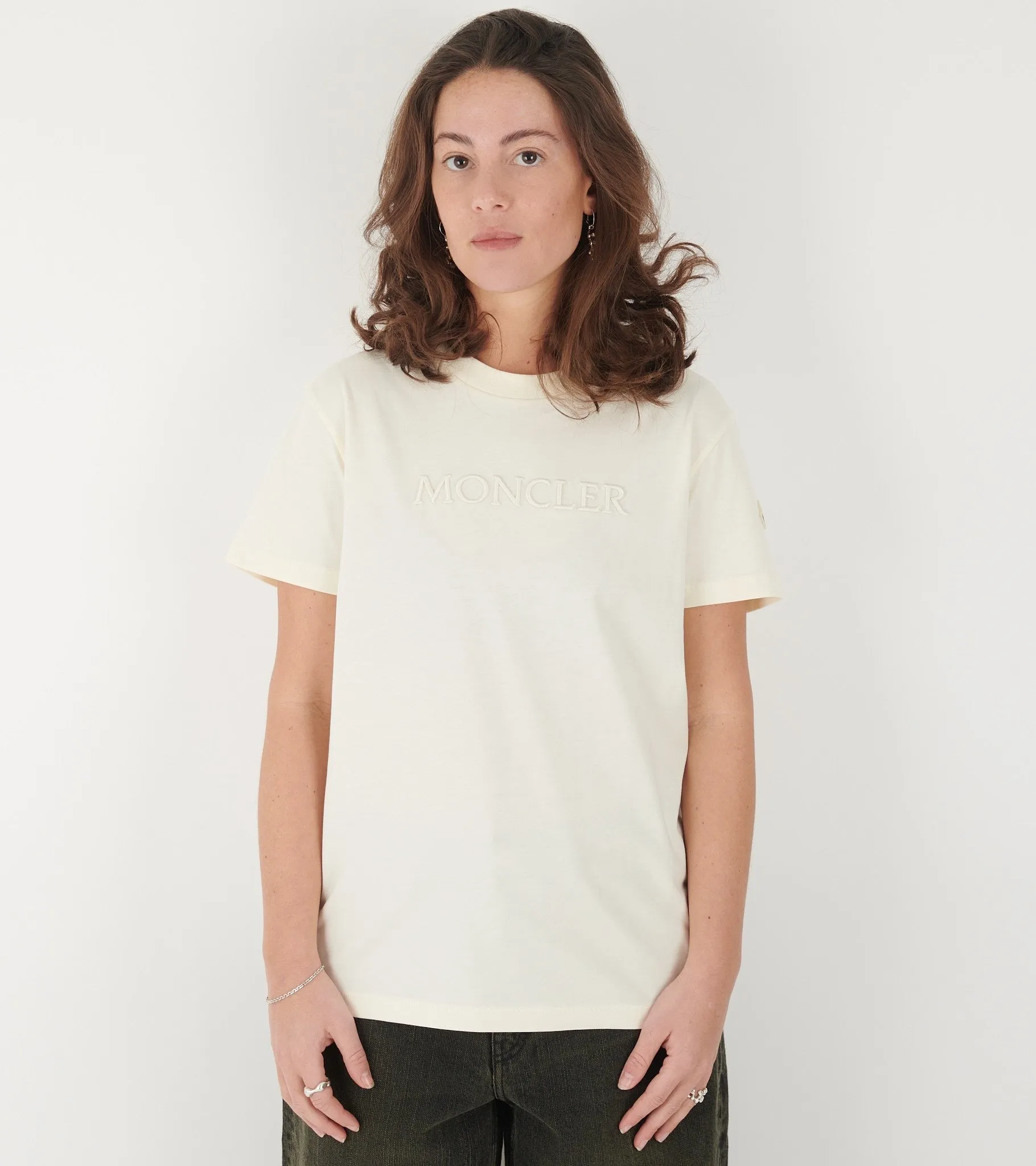 Embroidered Tonal Logo Cotton T-shirt White Ivory