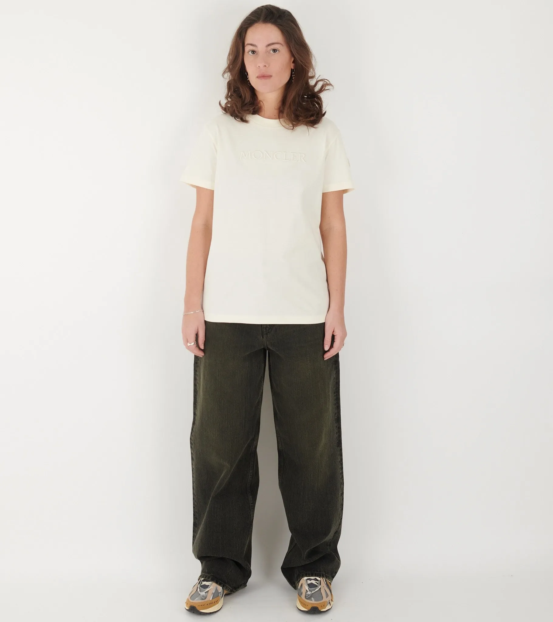 Embroidered Tonal Logo Cotton T-shirt White Ivory