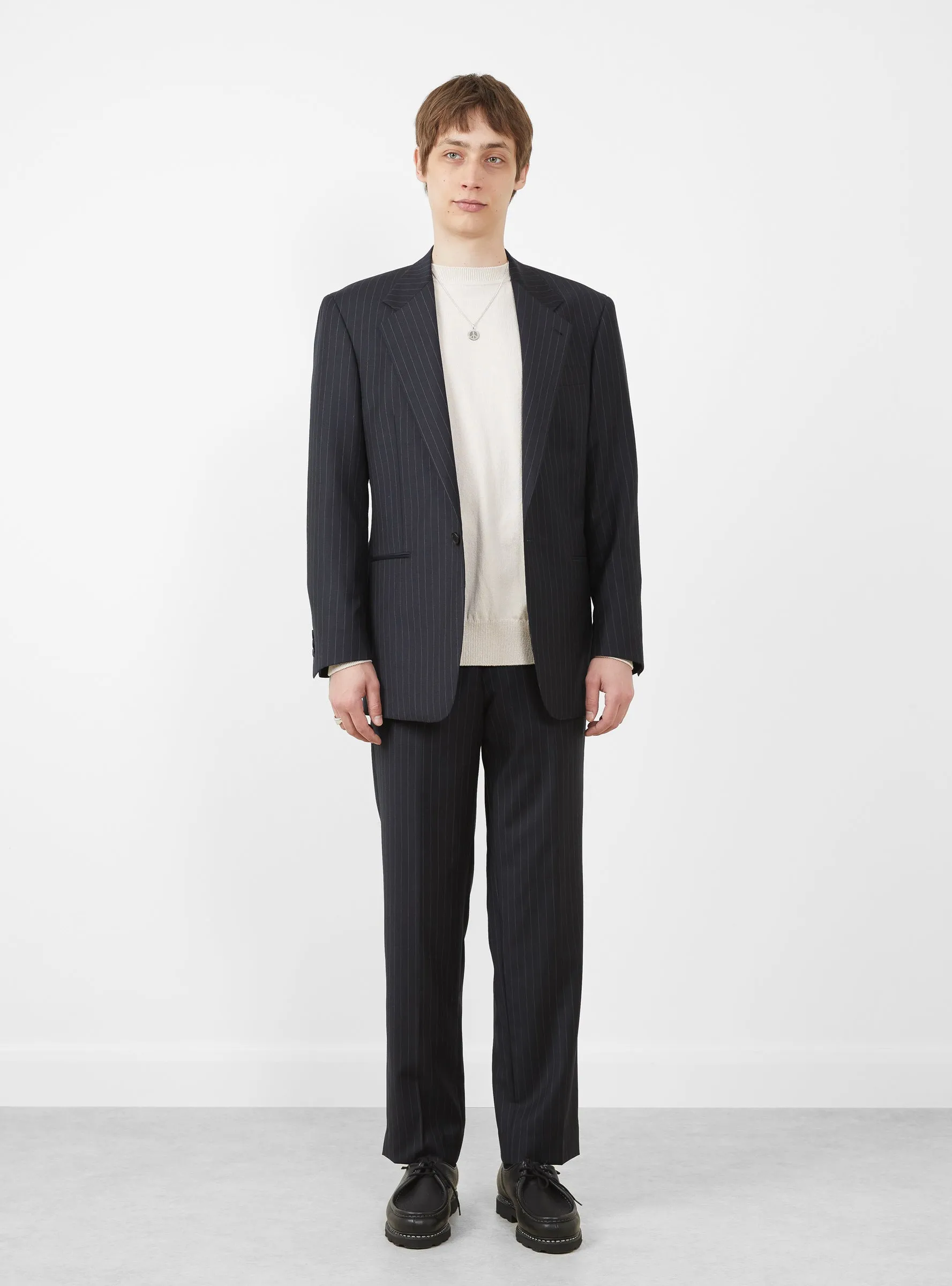 Flat Front Trouser Navy Pinstripe