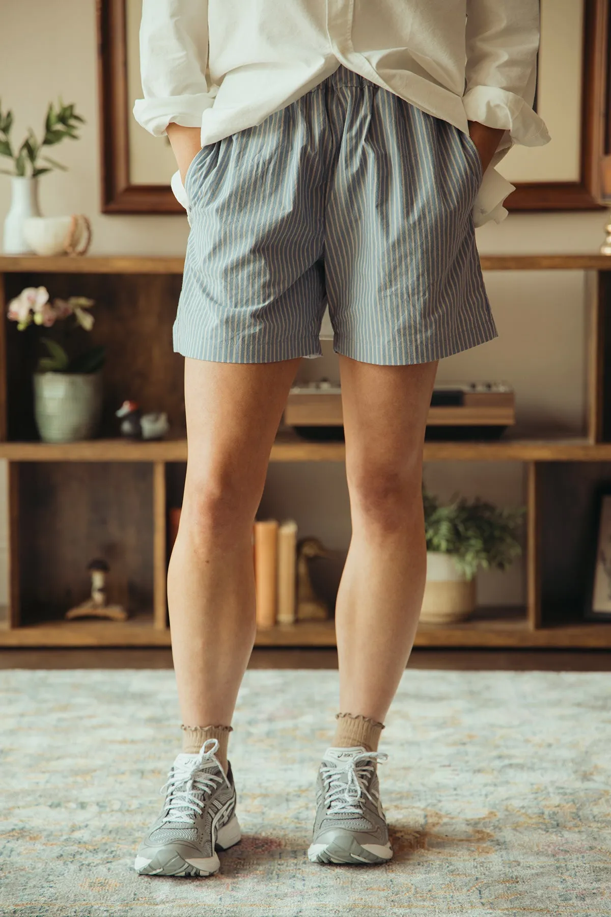 Garden Short - Blue Stripe Cotton Typewriter Cloth