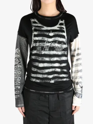 JEAN PAUL GAULTIER - Women Printed Tattoo Thin Jersey Long Sleeved Top