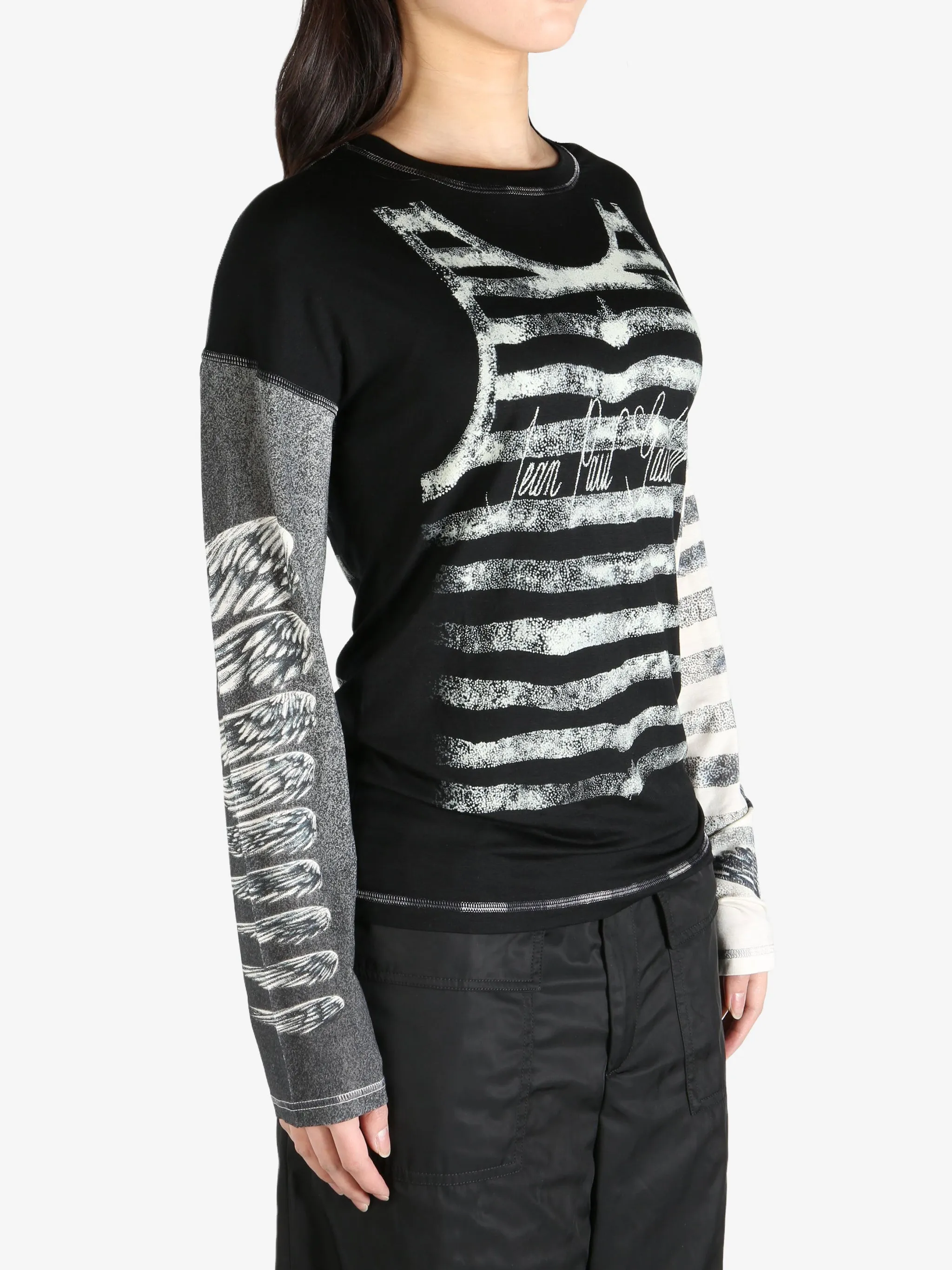 JEAN PAUL GAULTIER - Women Printed Tattoo Thin Jersey Long Sleeved Top