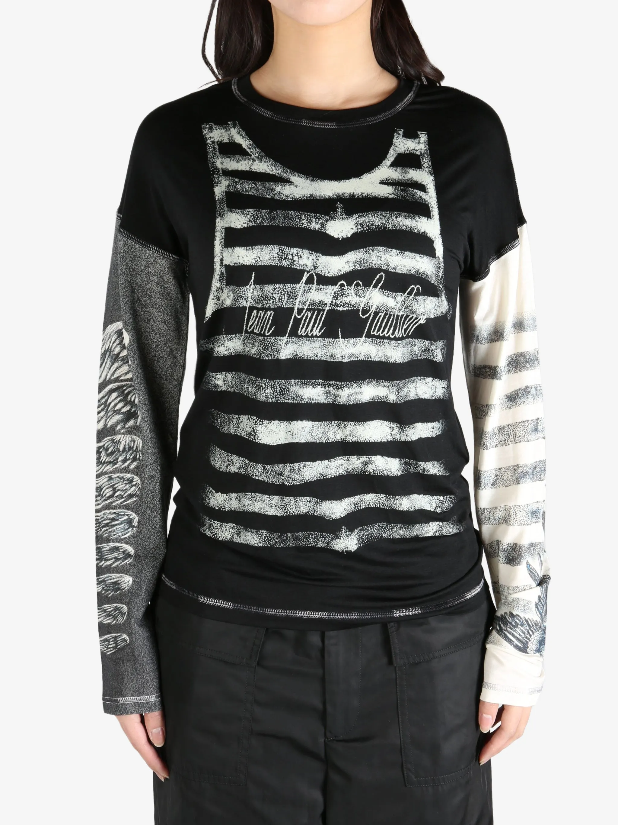 JEAN PAUL GAULTIER - Women Printed Tattoo Thin Jersey Long Sleeved Top