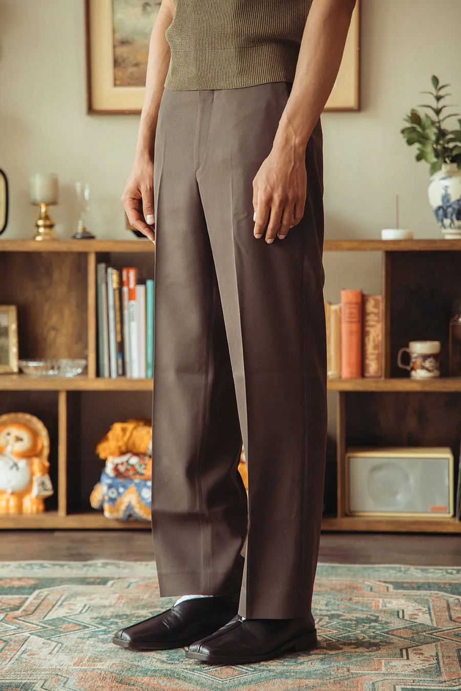 Light Wool Max Gabardine Slacks - Dark Brown