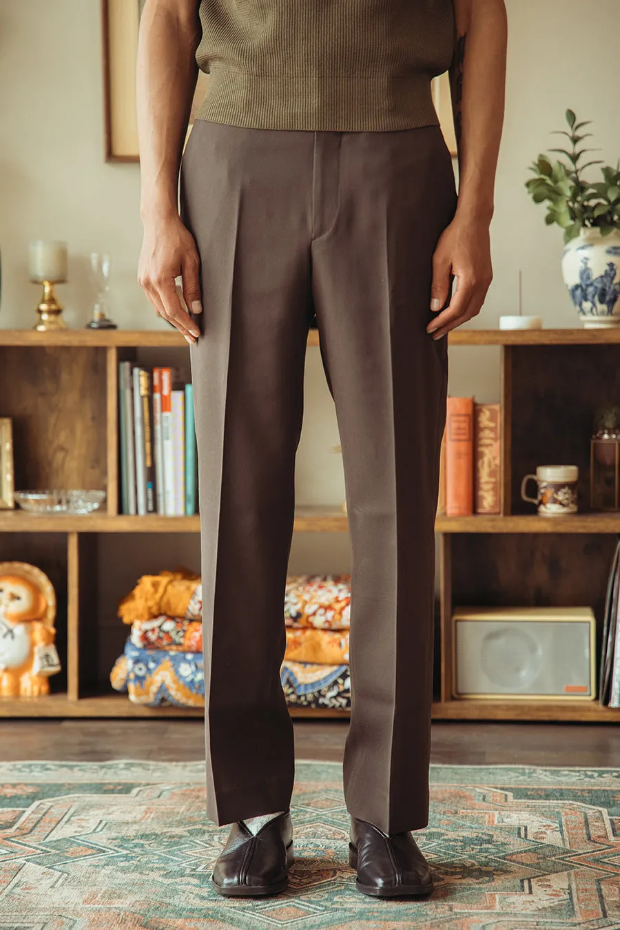 Light Wool Max Gabardine Slacks - Dark Brown