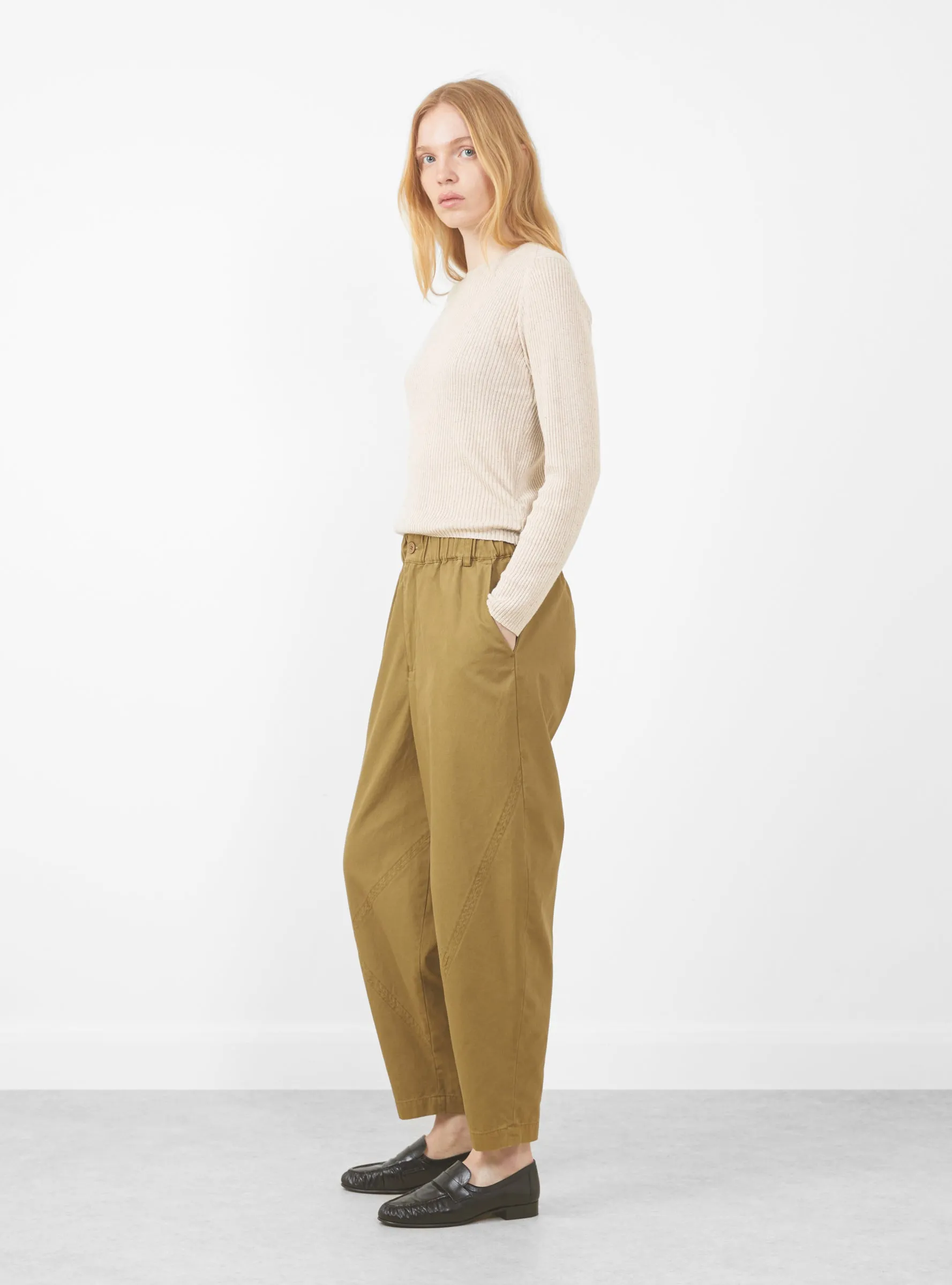 Long Sleeve Ribbed Fine Knit. Sand Beige