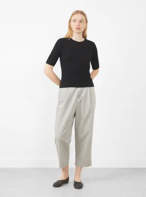 Mid-Sleeve Ribbed Fine Knit. Black