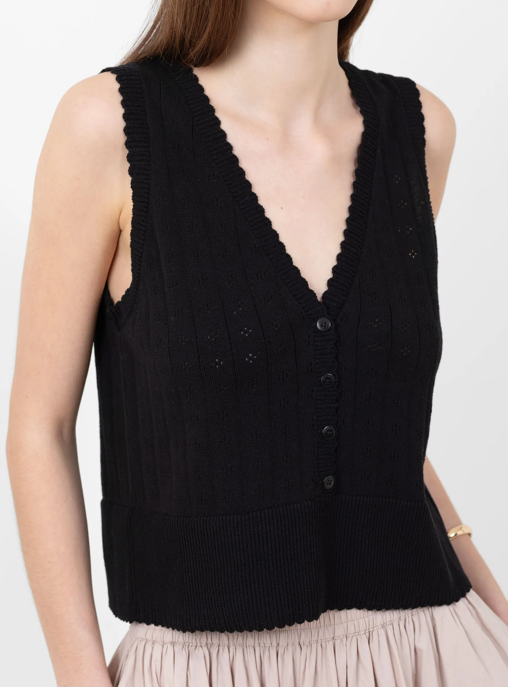 Organic Cotton Pointelle Waistcoat Black