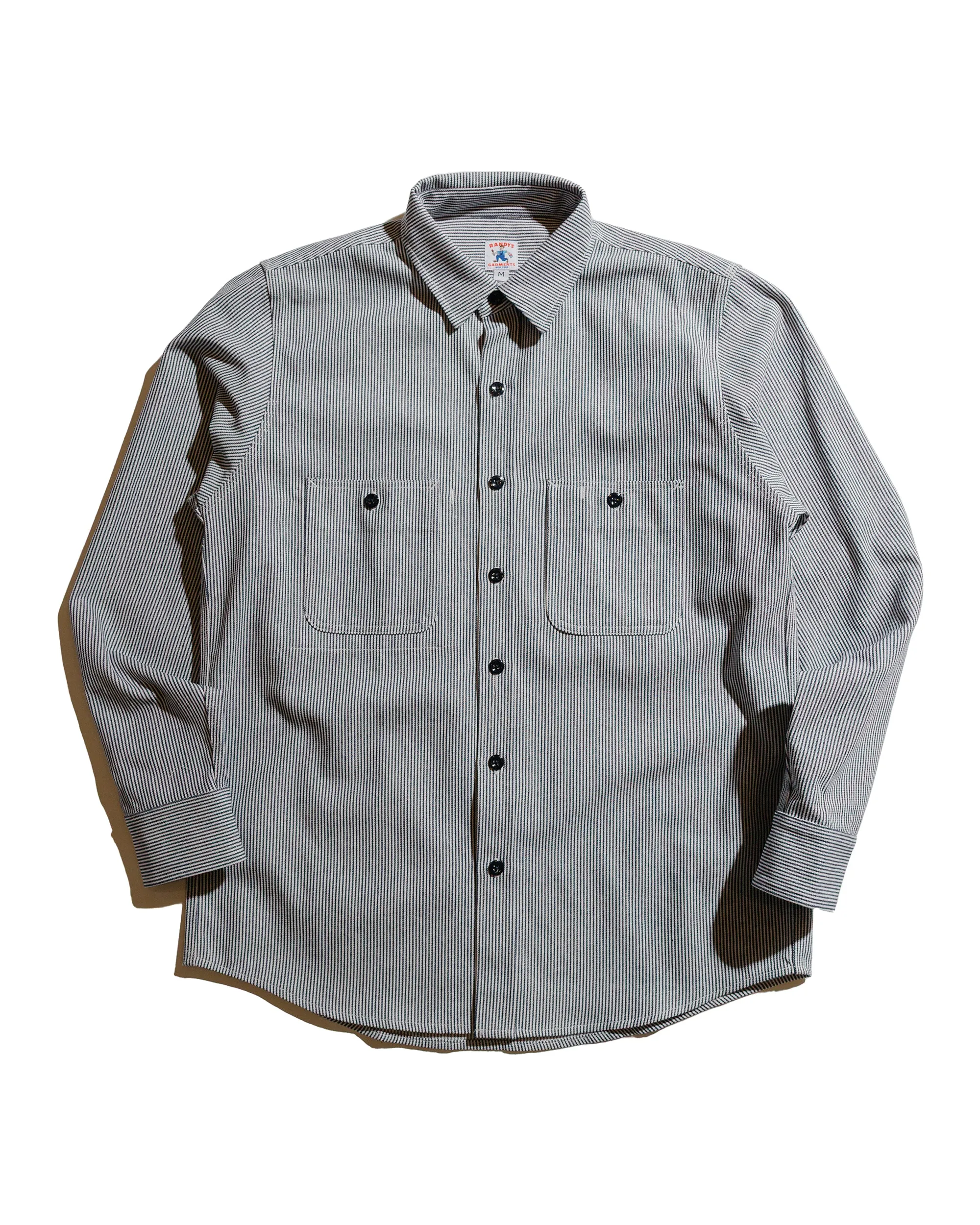 Randy's Garments 3-Pocket Work Shirt 8oz Narrow Stripe Cotton Denim White/Indigo