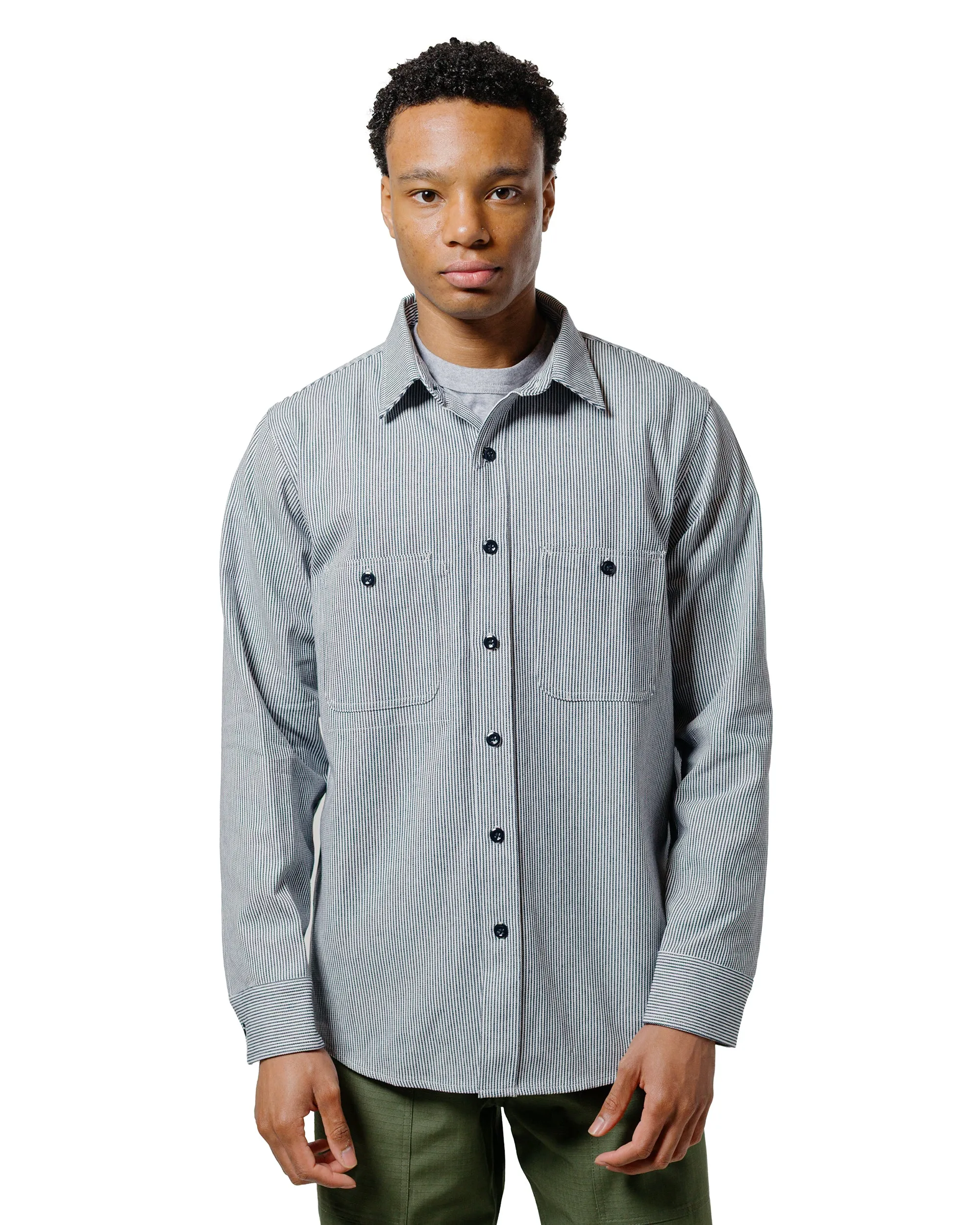 Randy's Garments 3-Pocket Work Shirt 8oz Narrow Stripe Cotton Denim White/Indigo
