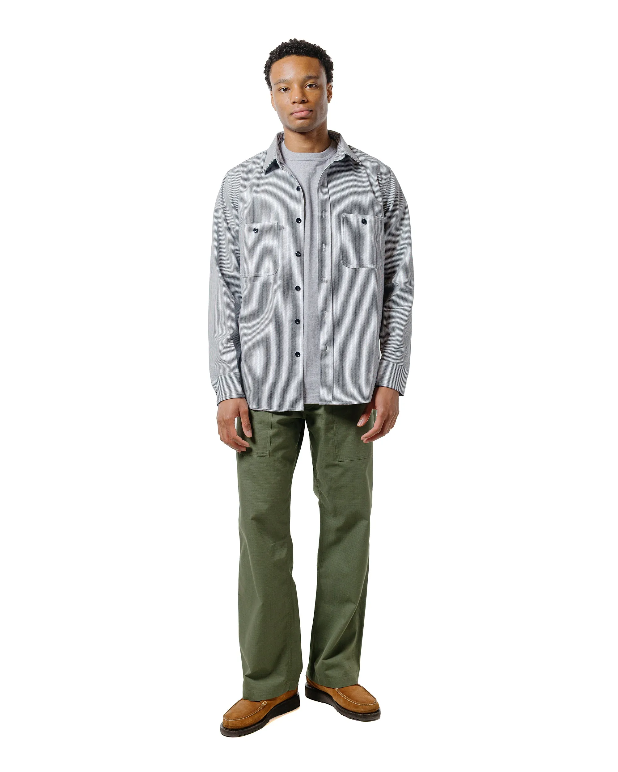 Randy's Garments 3-Pocket Work Shirt 8oz Narrow Stripe Cotton Denim White/Indigo