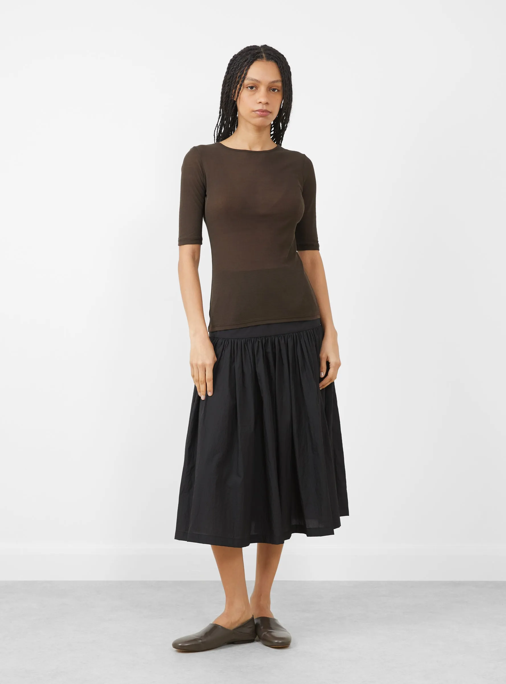 Round Short Sleeve T-Shirt. Brown