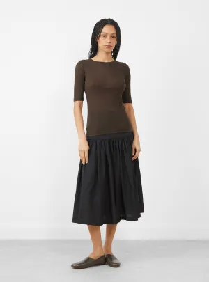 Round Short Sleeve T-Shirt. Brown
