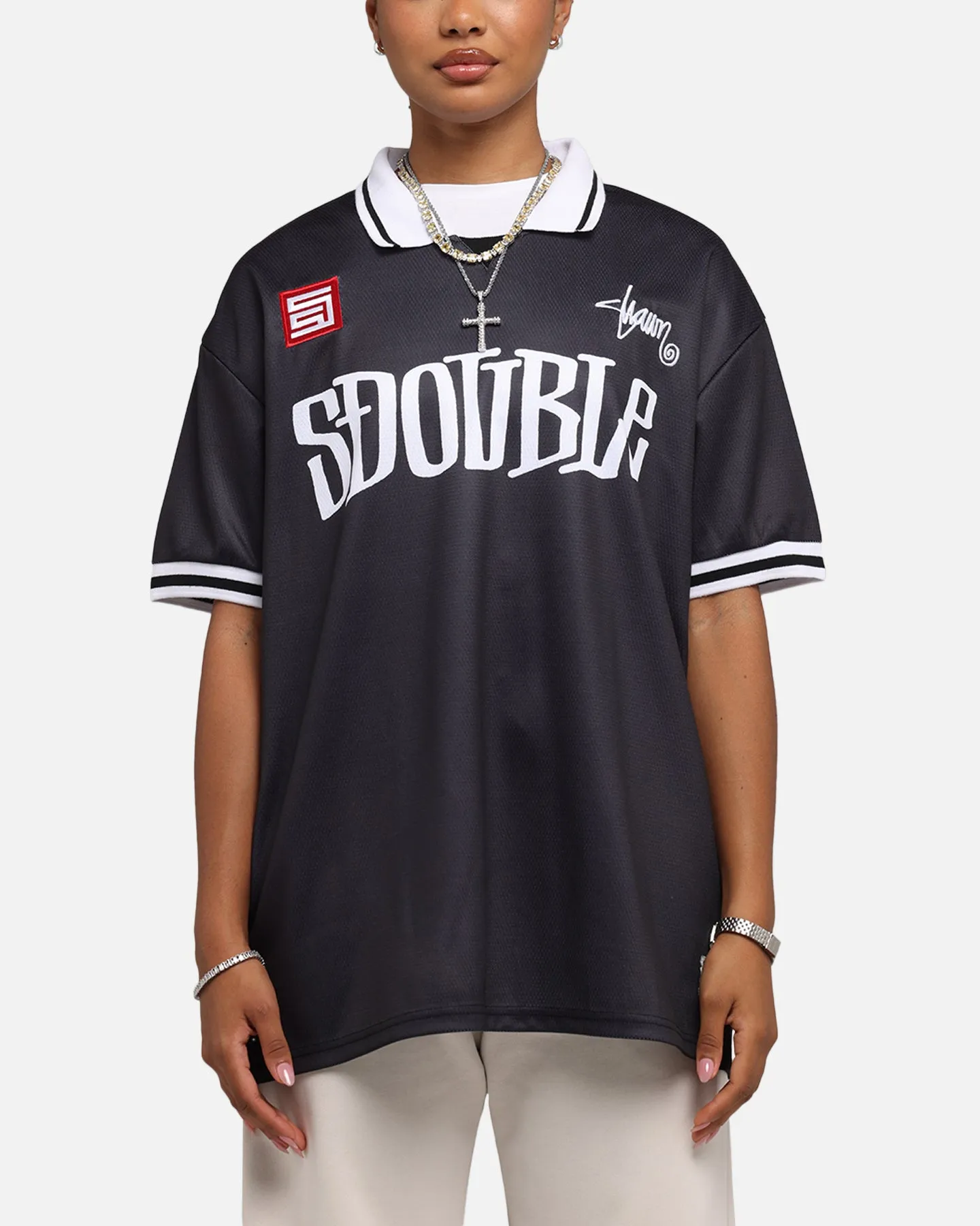 S Double Football Jersey Solid Black