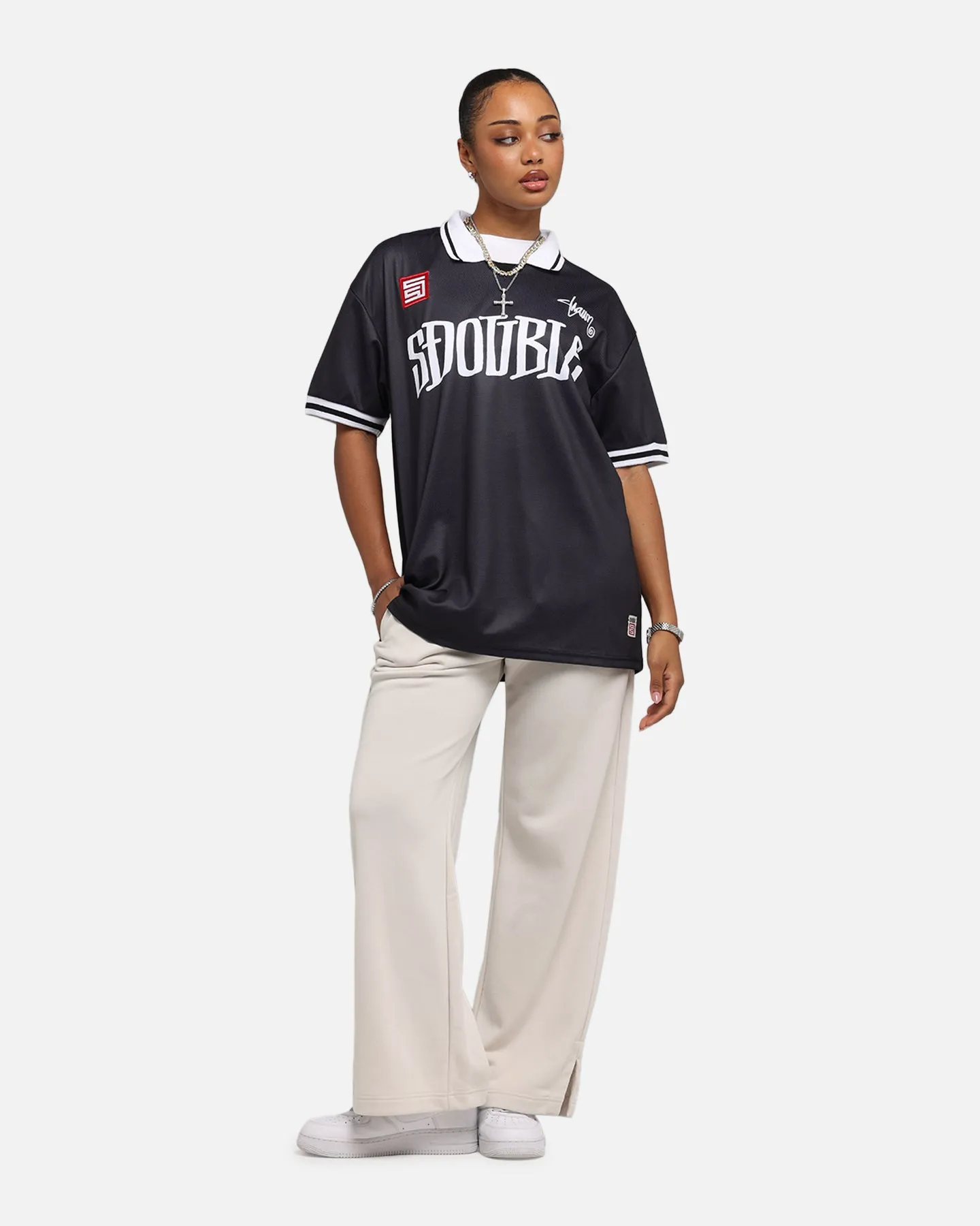 S Double Football Jersey Solid Black