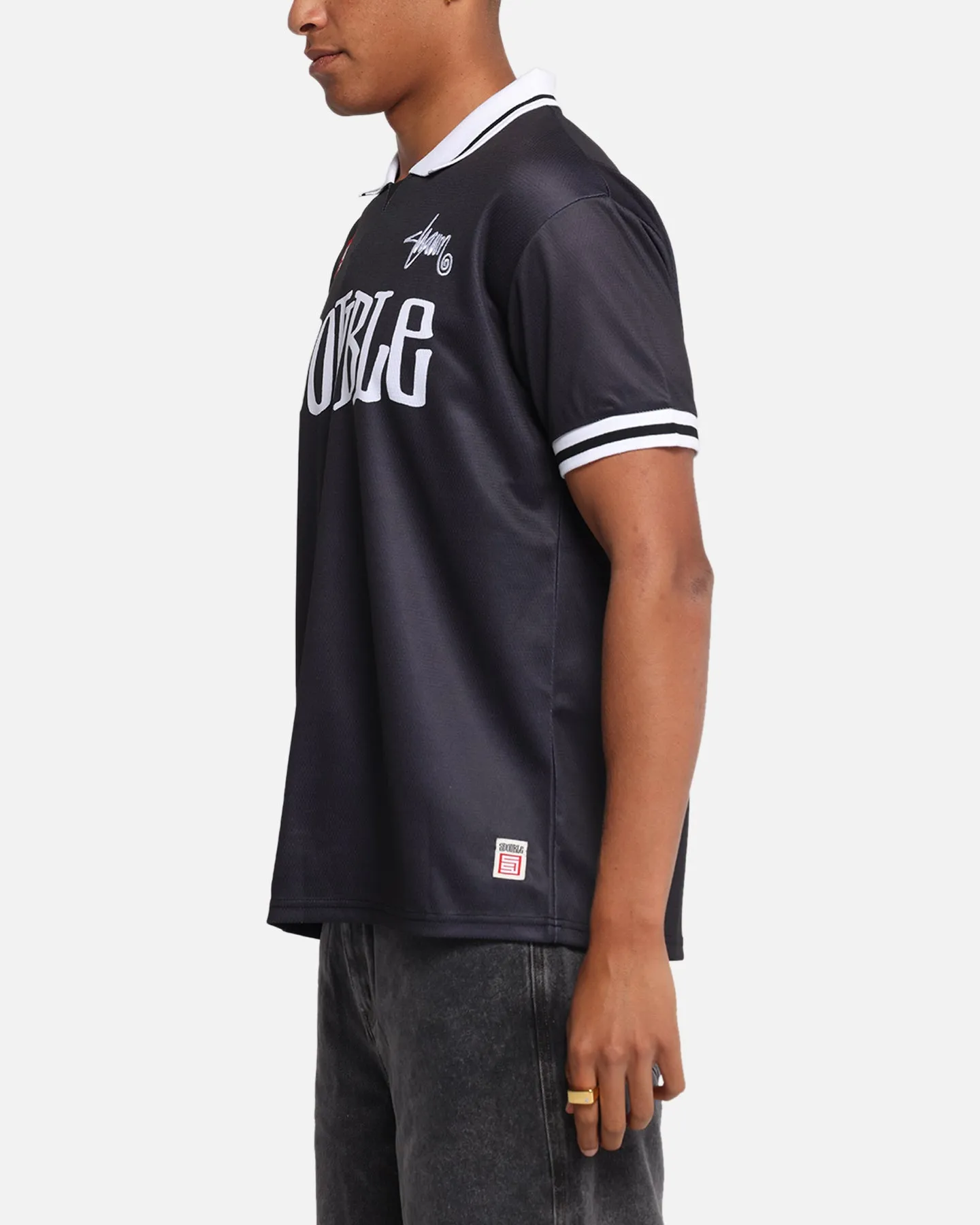 S Double Football Jersey Solid Black