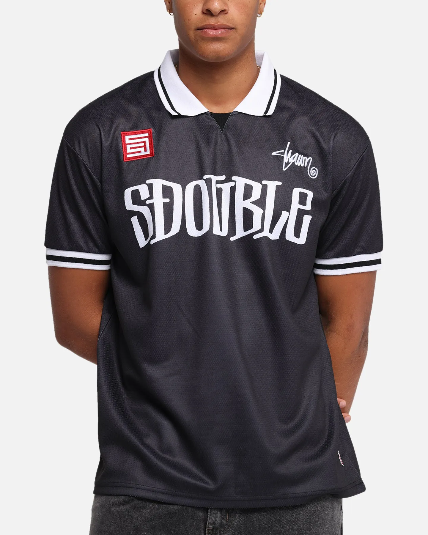 S Double Football Jersey Solid Black