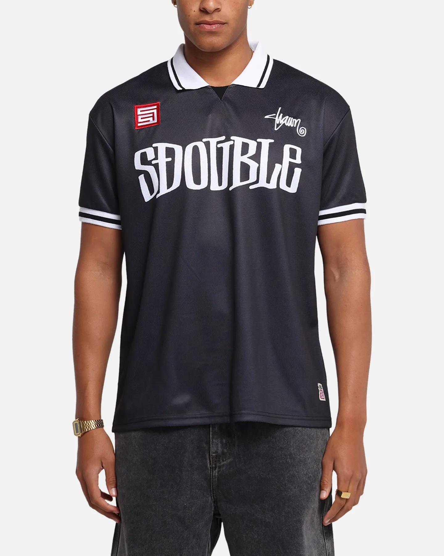 S Double Football Jersey Solid Black