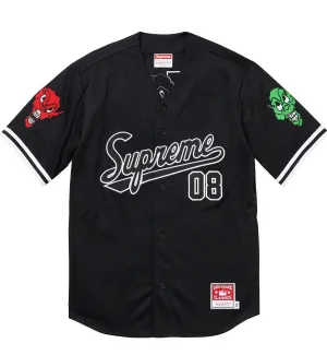 Supreme x Mitchell & Ness Collaboration FW23 DOWNTOWN HELL BASEBALL JERSEY (Black)