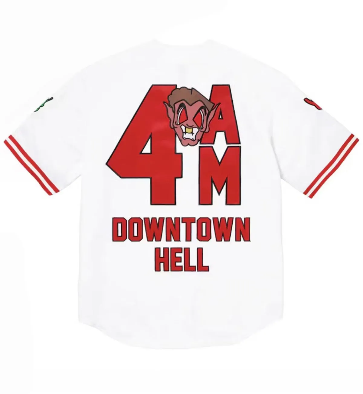 Supreme x Mitchell & Ness Collaboration FW23 DOWNTOWN HELL BASEBALL JERSEY (White)