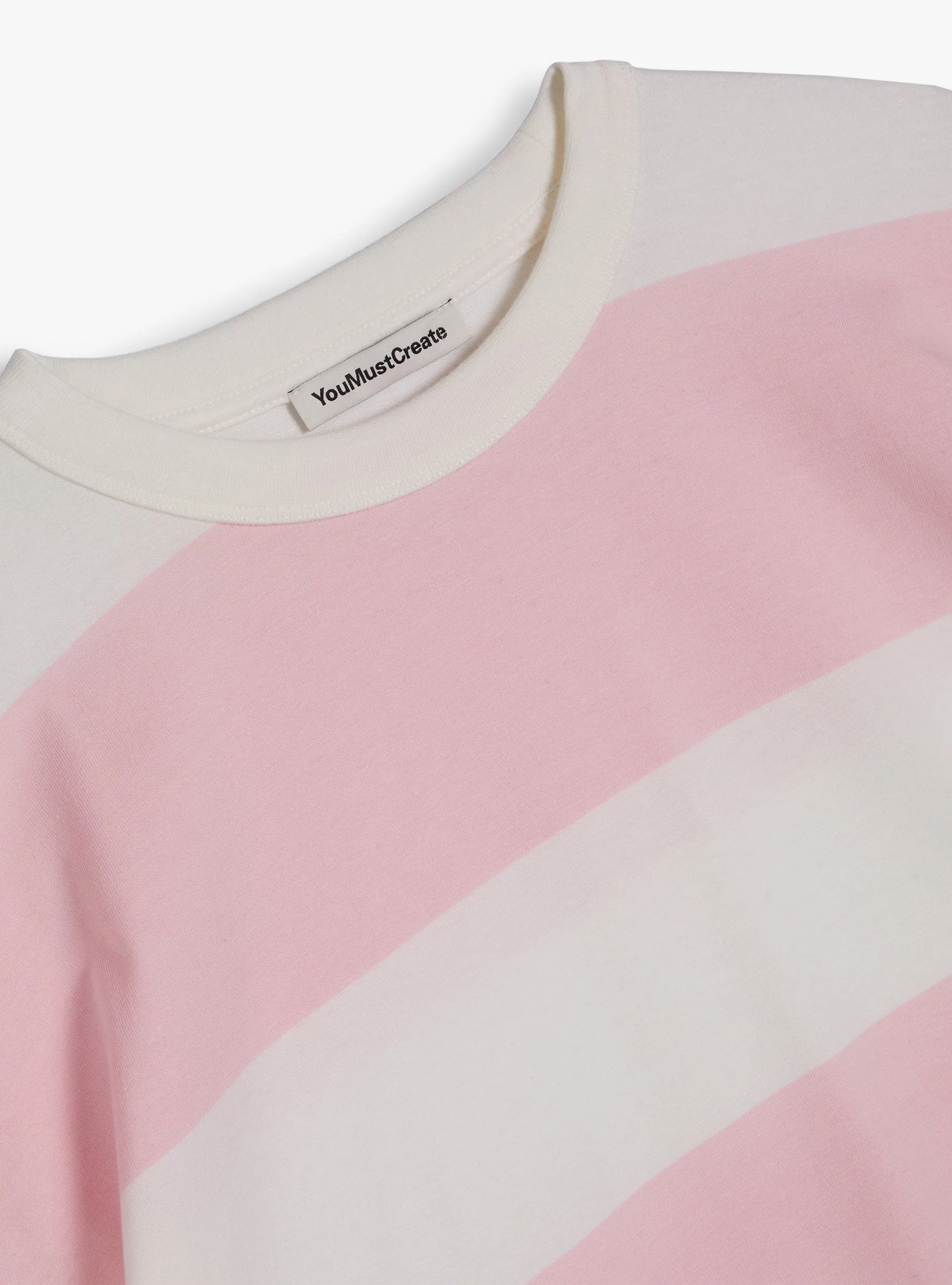 Triple Stripe T-Shirt Light Pink and White