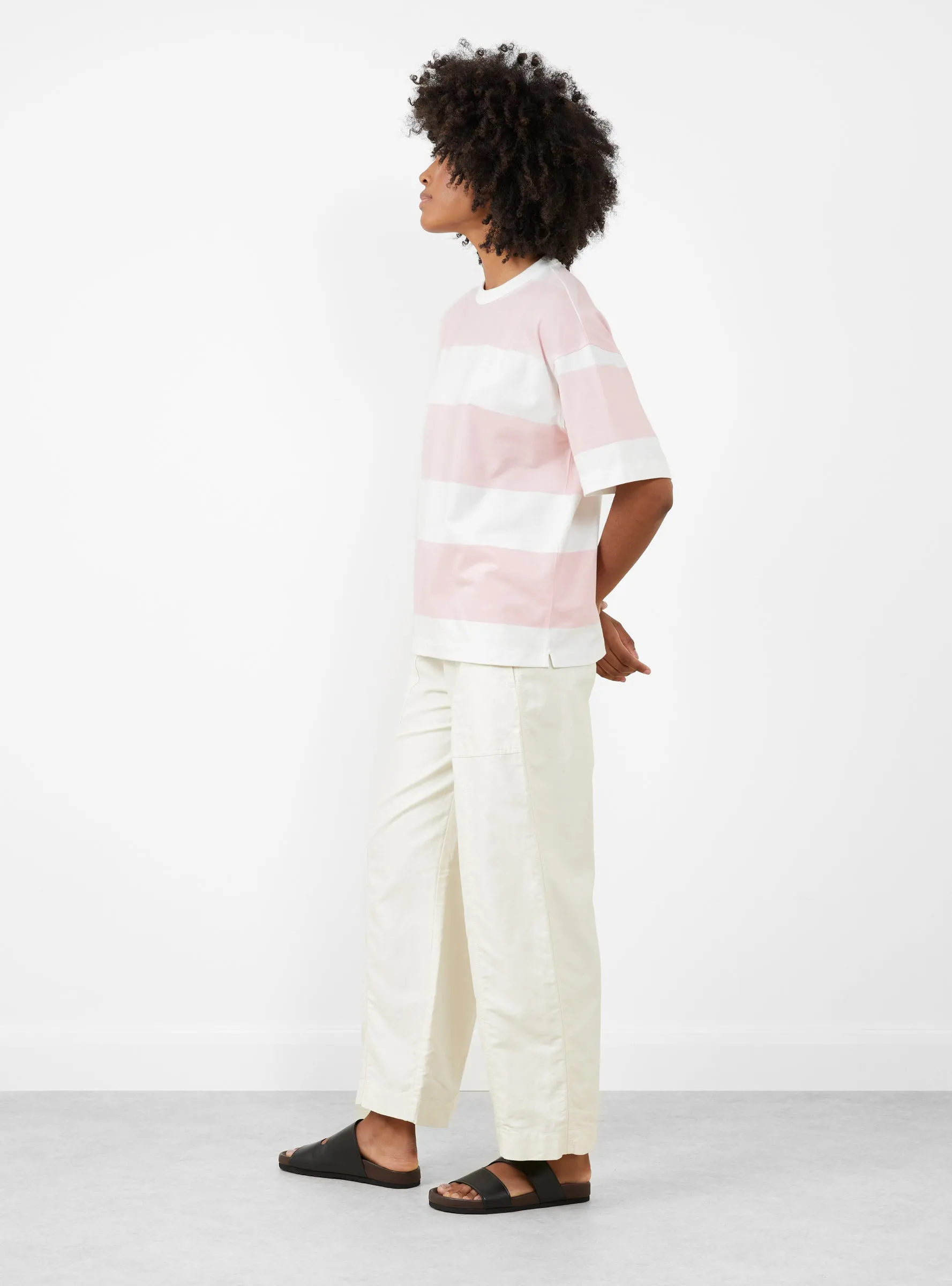 Triple Stripe T-Shirt Light Pink and White