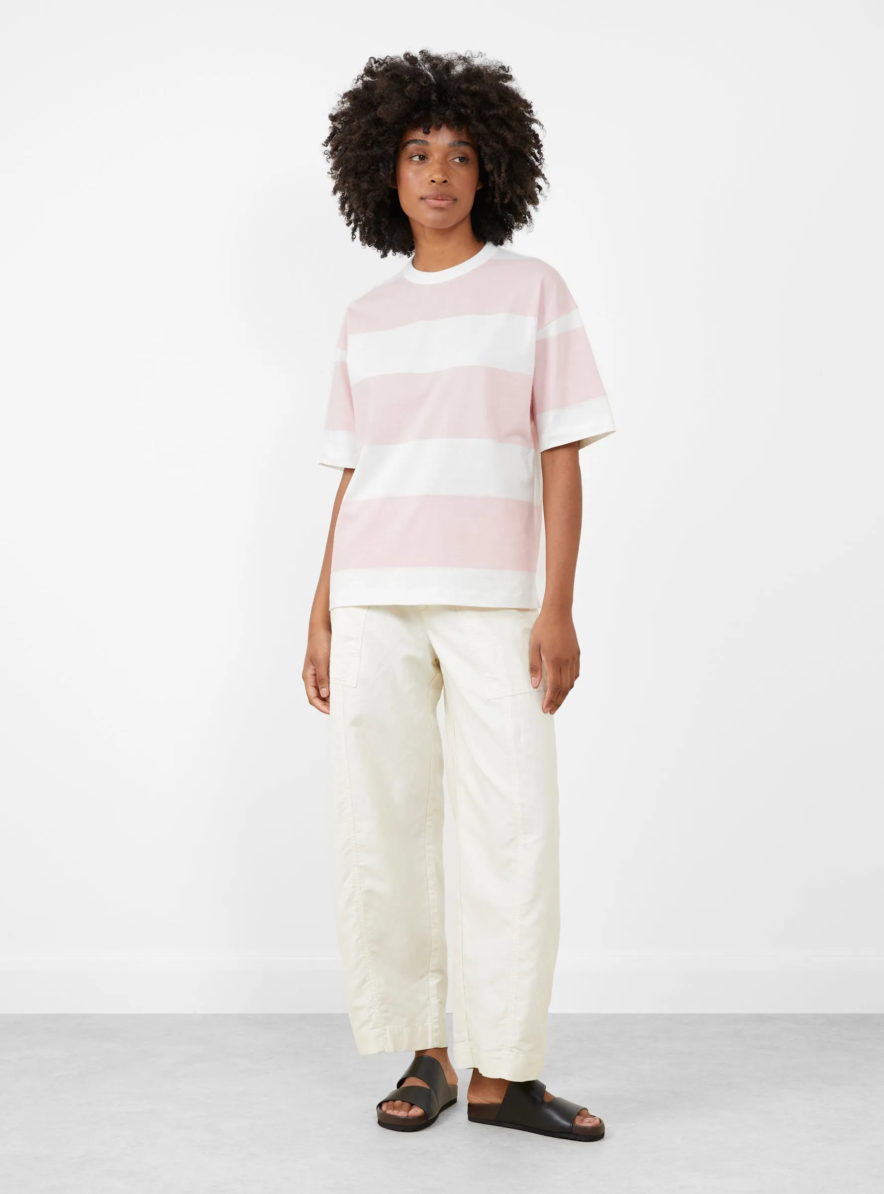 Triple Stripe T-Shirt Light Pink and White