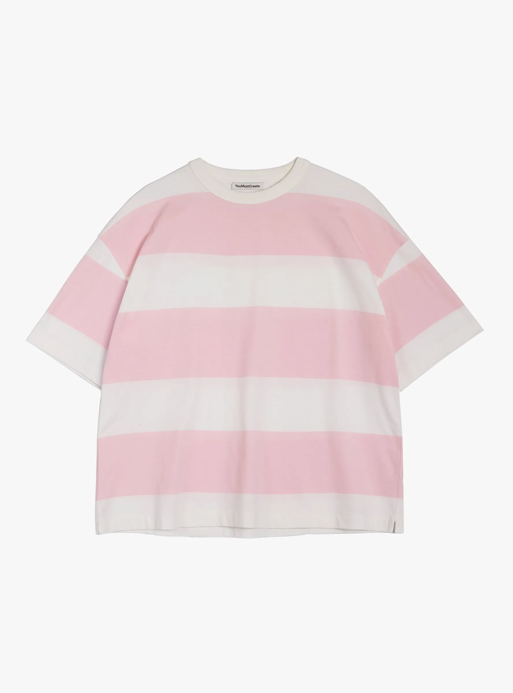 Triple Stripe T-Shirt Light Pink and White