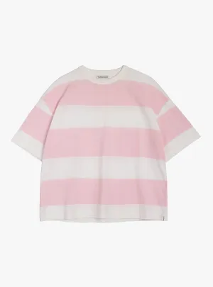 Triple Stripe T-Shirt Light Pink and White